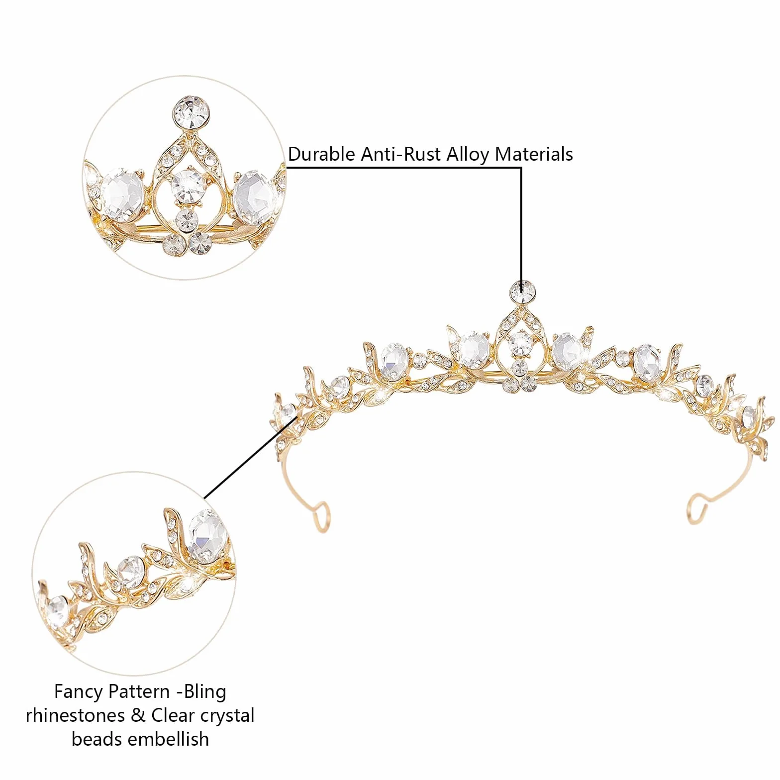 Tiara Corona di Cristallo con Strass Regina Corone Donna Diadema Sposa Coroncina Principessa