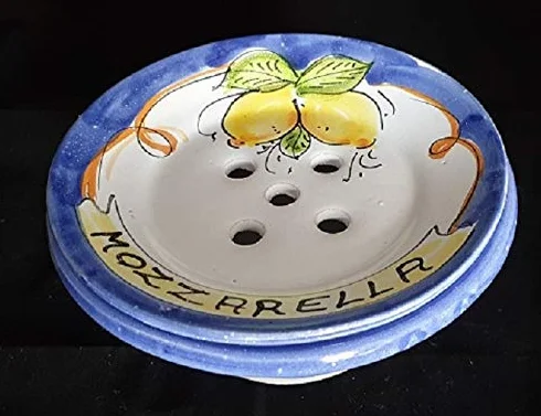 Generico Ciotola Porta Mozzarella in Ceramica di Vietri Dipinta a Mano Decoro Limoni, Diametro 20 cm, Altezza 11 cm, Made in Italy