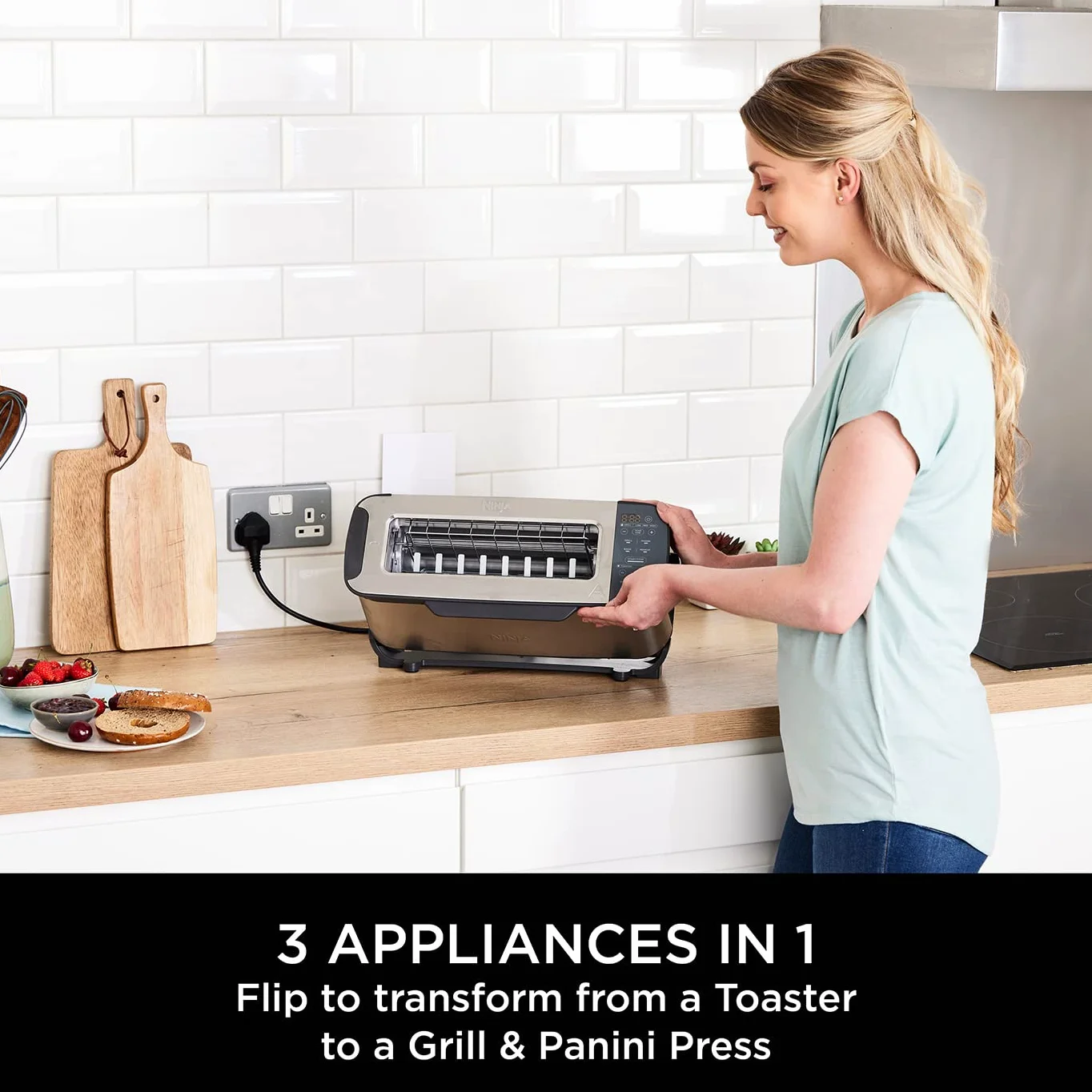 Ninja Foodi ST202UK ST202UK - Tostapane 3 in 1 con design a ribalta, 7 funzioni di cottura, 7 tonalità di toast, include pressa per panini, vassoio da forno e vassoio per briciole, in acciaio inox