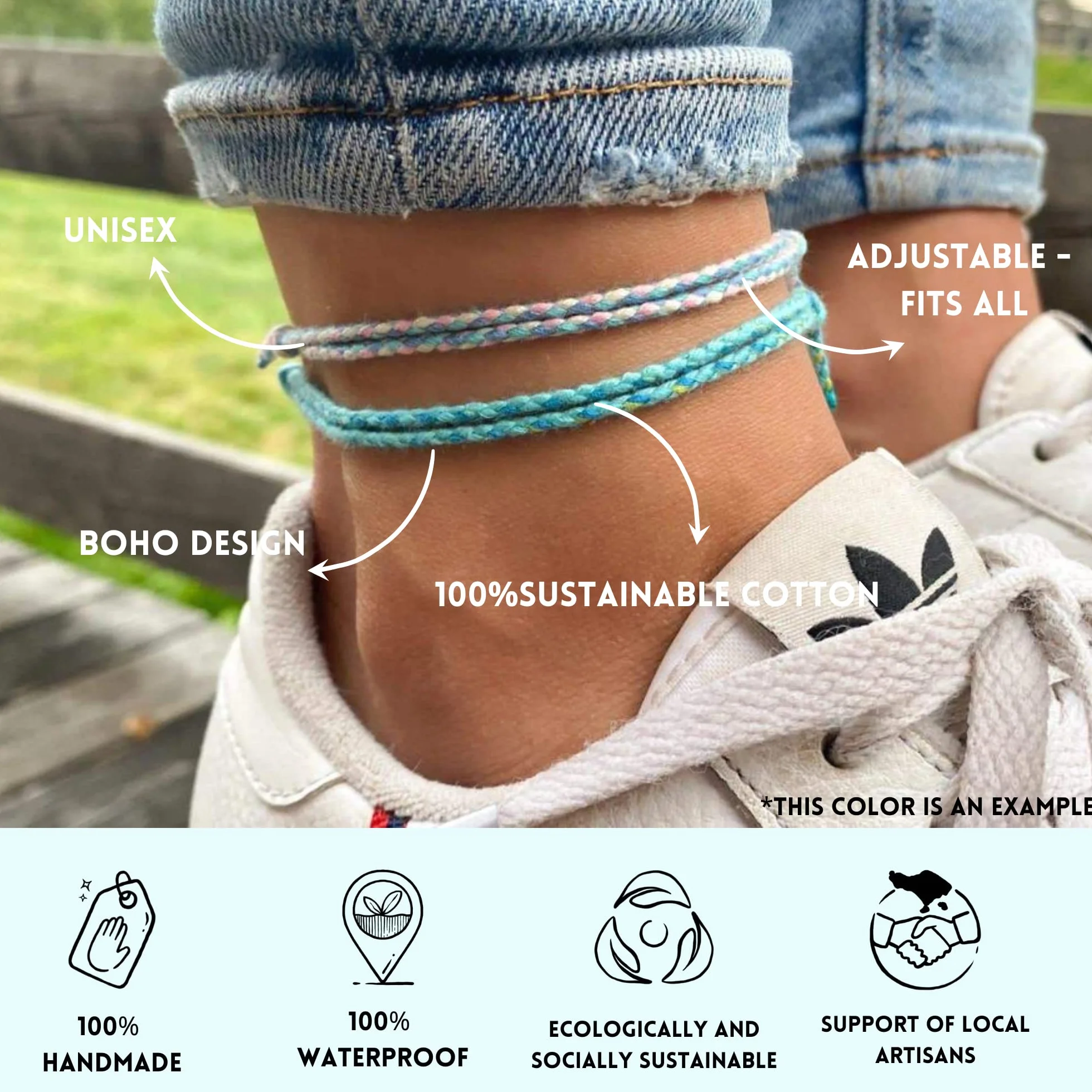 Nami Cavigliera Surfer Set di 2 Uomo e Donna - Cavigliera Sottile Boho Hippie Etnico - Accessori Fatti a Mano - Impermeabile e Regolabile (Nero e Grigio)