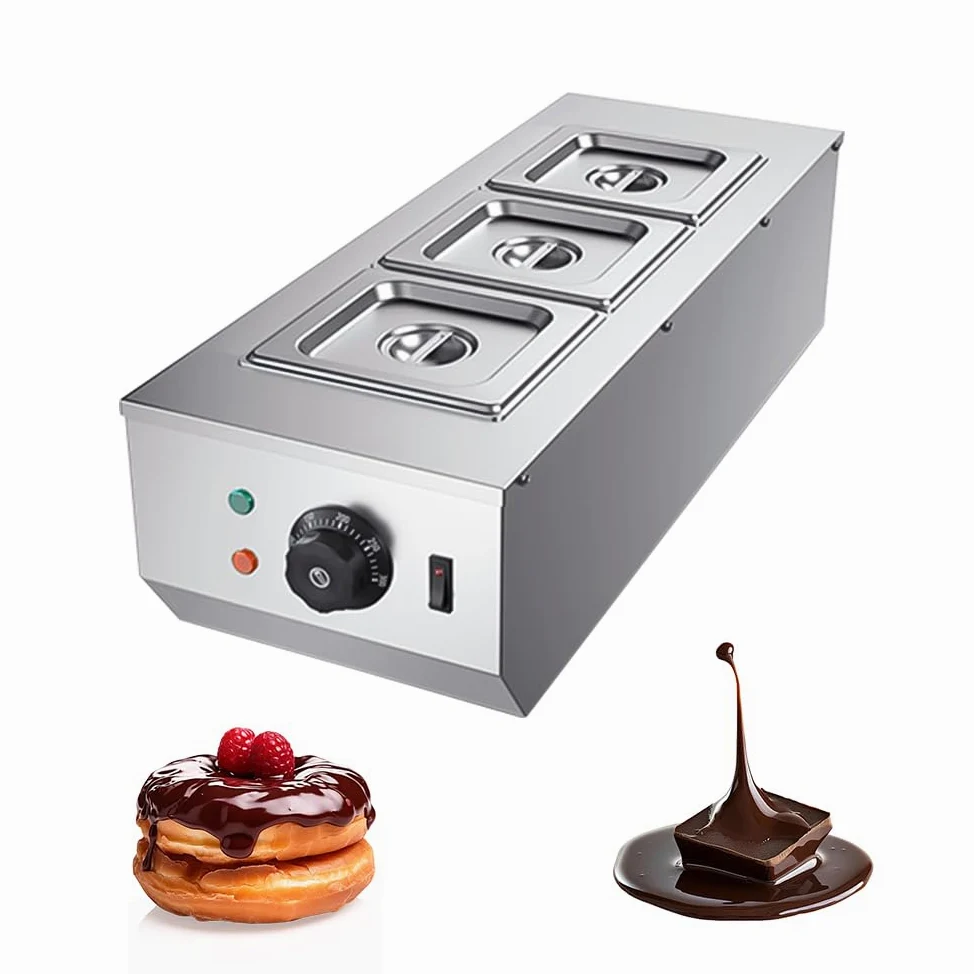 YUEWO Bagnomaria Per Cioccolato Caldaia Elettrica Per Sciogliere Il Cioccolato Macchina Per Cioccolata Acciaio Inox 3 Serbatoi 4.5L 220V 1200W