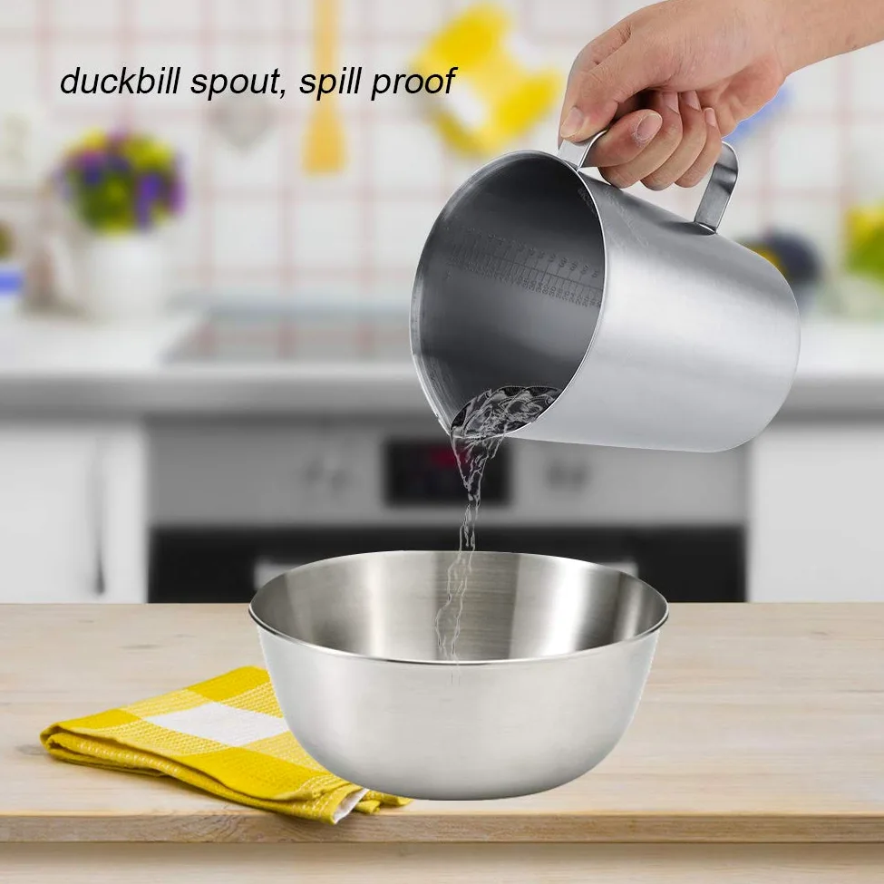 Tazza per schiumare - 2000ml Grande tazza graduata in acciaio inossidabile Tazza per latte Brocca per schiuma per caffè latte Art