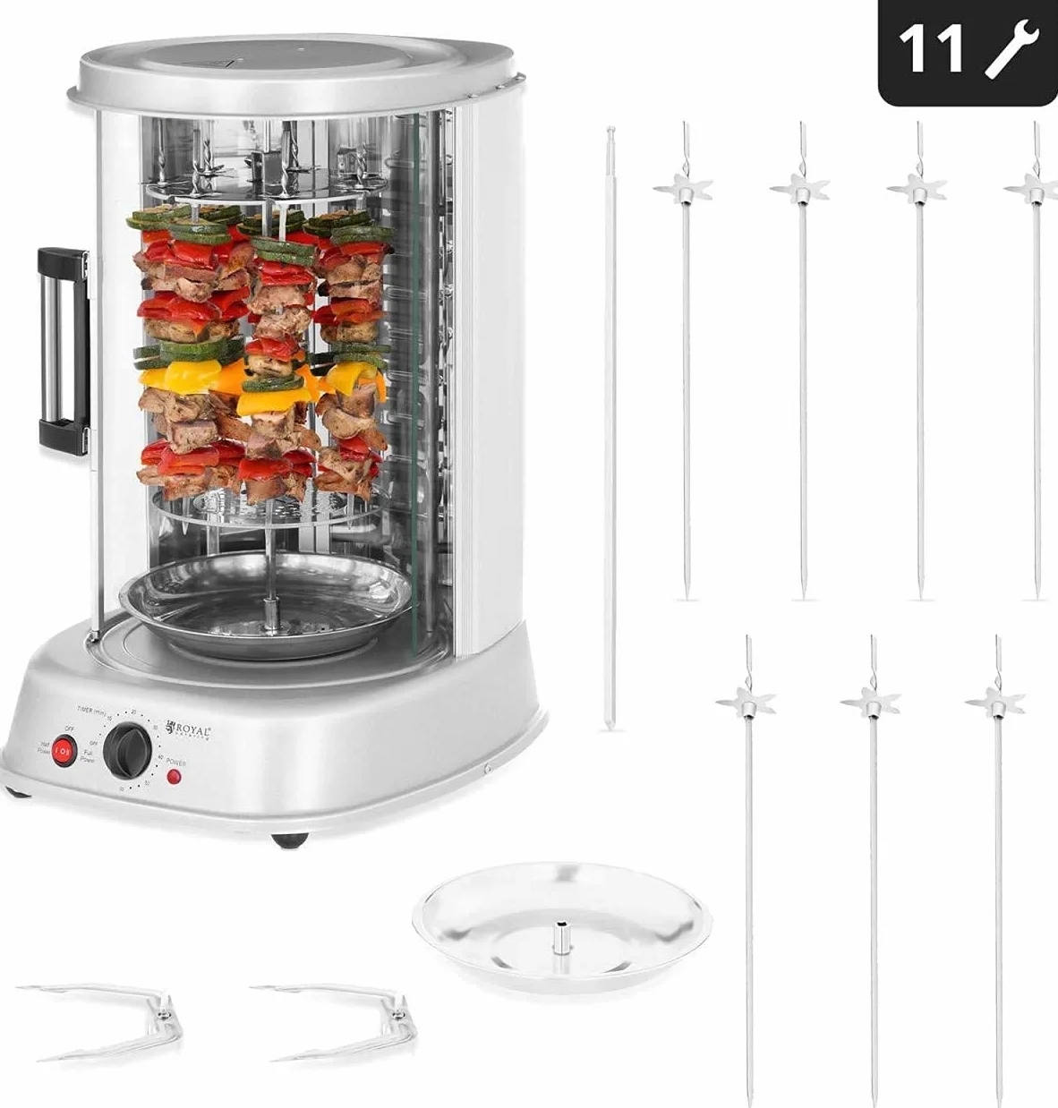 Royal Catering Grill Verticale Elettrico Grill Elettrico Verticale Professionale RCGV-1800-1 (3-in-1, Potenza: 1.800 W, Temperatura fino a 160 °C, Timer di 60 min)