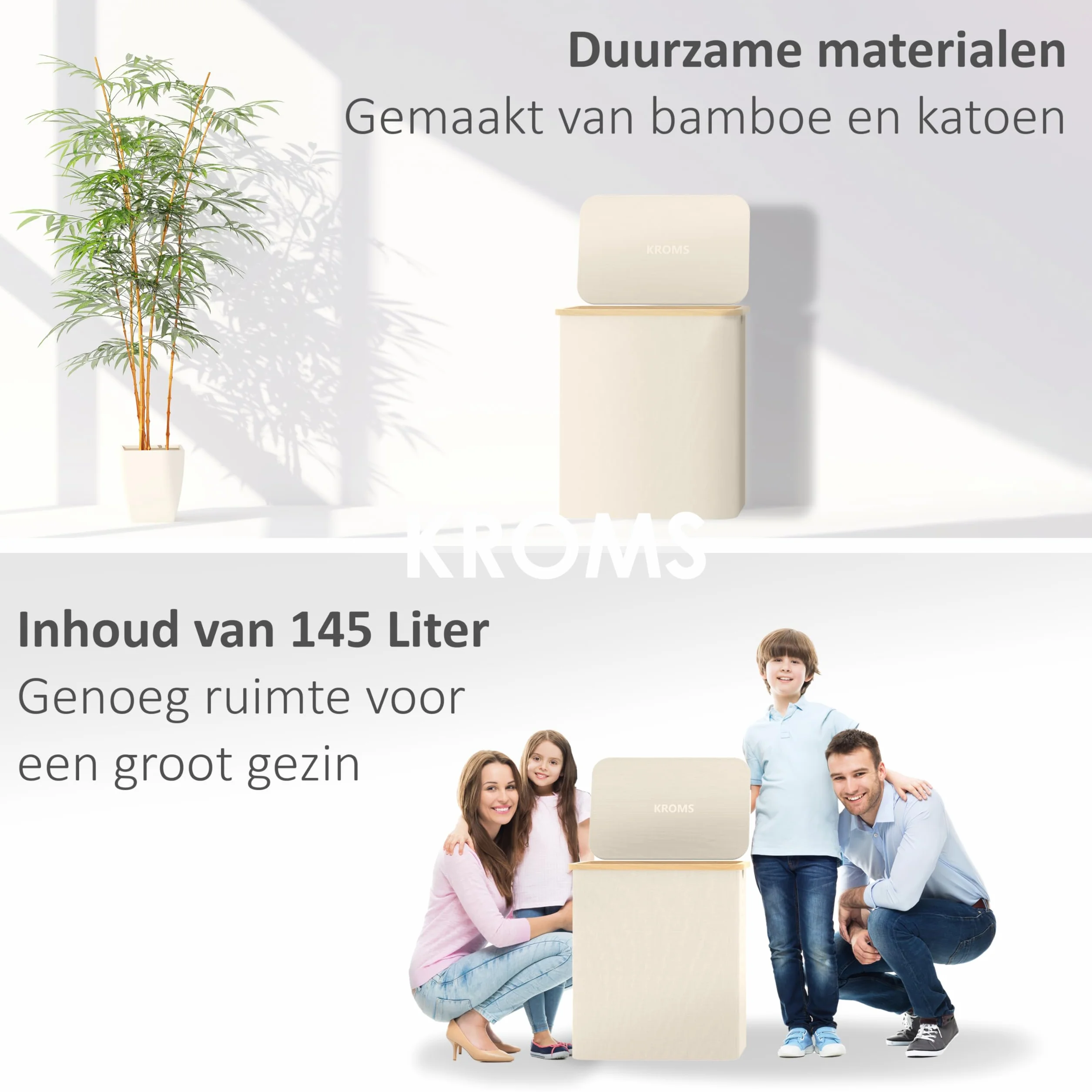 Cesto portabiancheria 3 scomparti 145L - Beige - Cesto biancheria sporca pieghevole – Porta biancheria salvaspazio per bagno – Cesta panni sporchi - Porta biancheria sporca per bagno