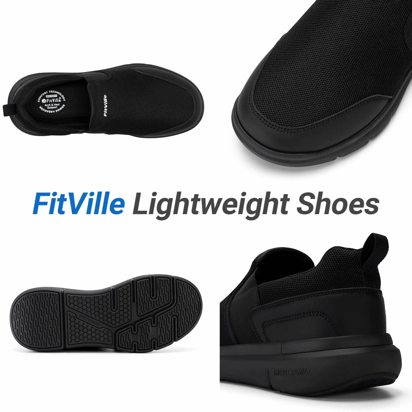 FitVille Scarpe Uomo per Camminata Antiscivolo Slip-on Casual Sneaker Senza Lacci Scarpe da Esterno Comode Leggere e Traspiranti a Pianta Larga