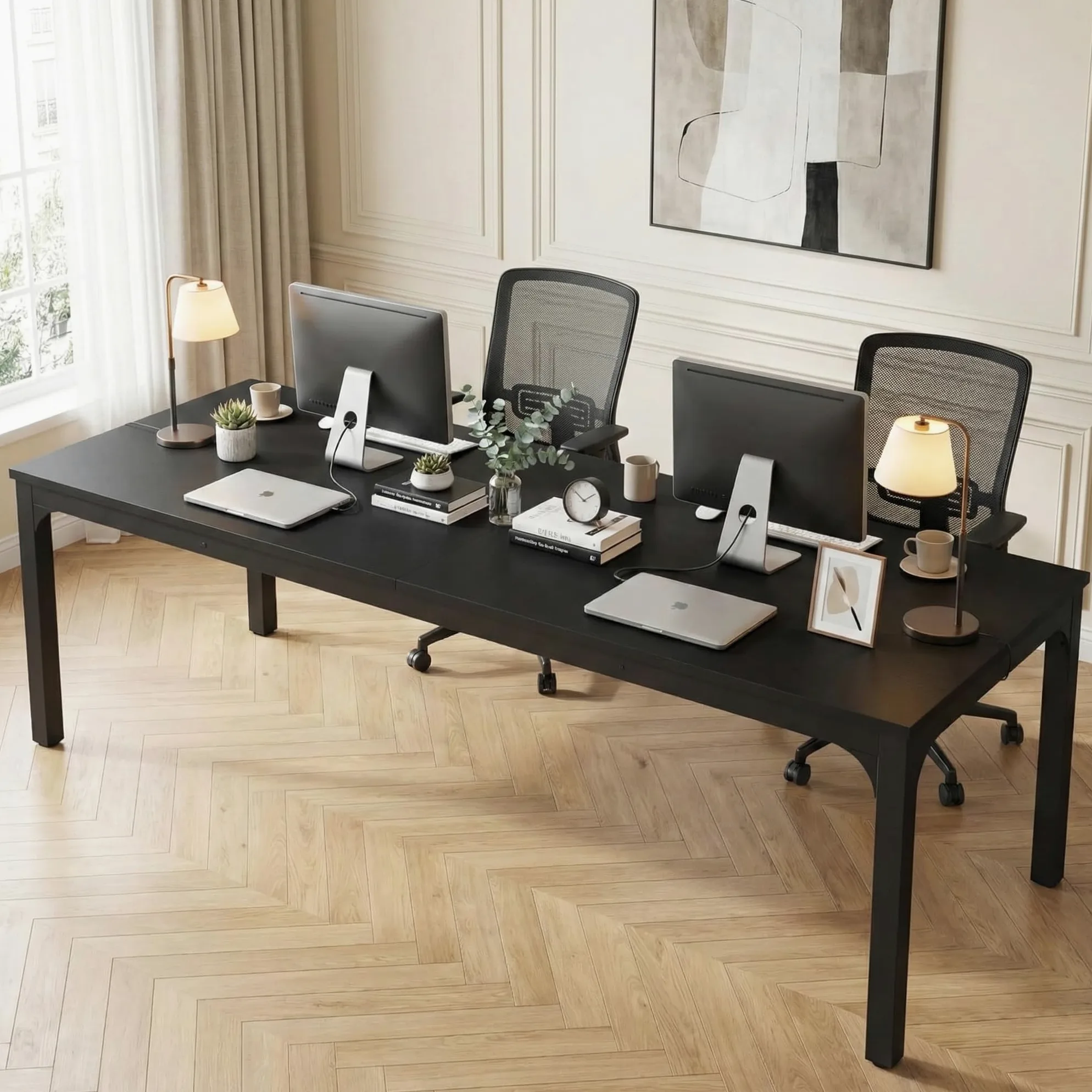 Lailang 200cm Scrivania Computer, Workstation, Scrivania Per Due Persone, Tavolo Legno, Scrivania Pc Gaming, 200 x 70 x 75 cm, Nero