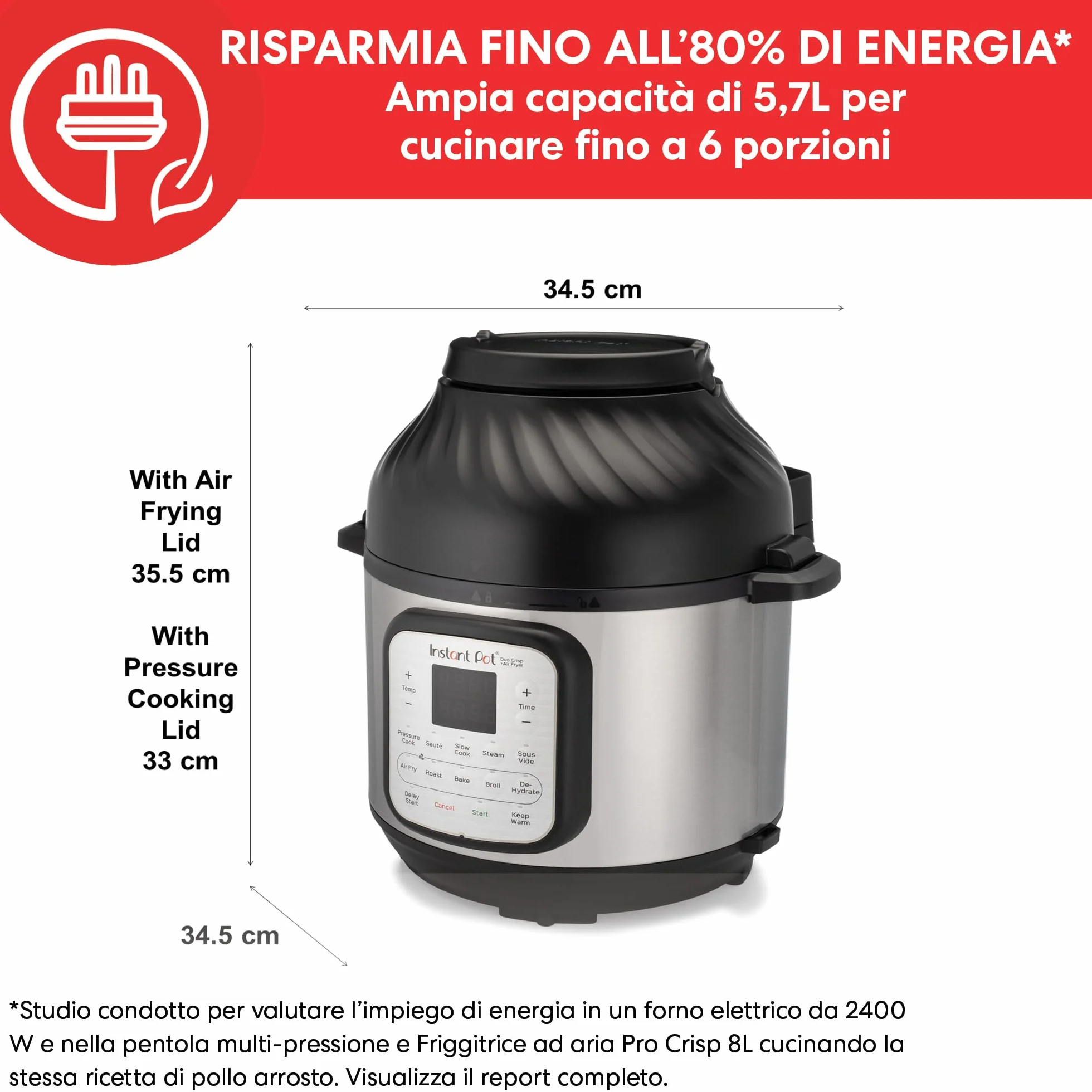 Instant Pot Duo Crisp + Hot Air Fryer 11-in-1 Electric Multi-Cooker 5.7 L Pressure Cooker Air Fryer Slow Cooker
