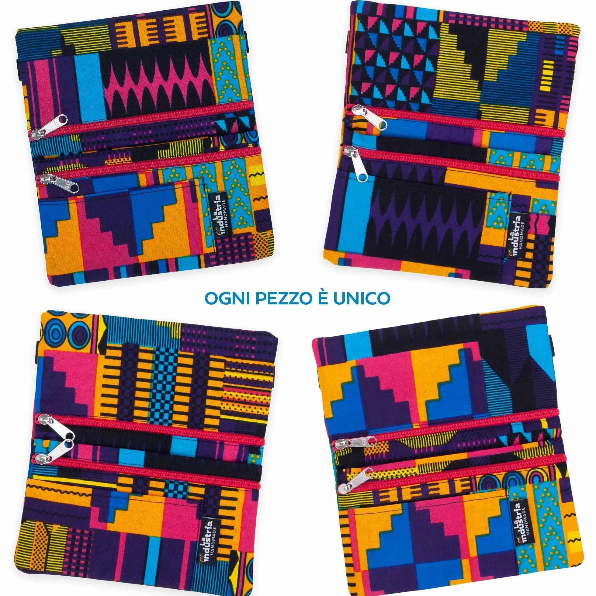 Porta Tabacco e Portafoglio Compatto con Doppia Cerniera – Astuccio Portatabacco Fantasia Africana Colorata con Scomparti per Cartine, Filtri, Accendino, Carte e Contanti