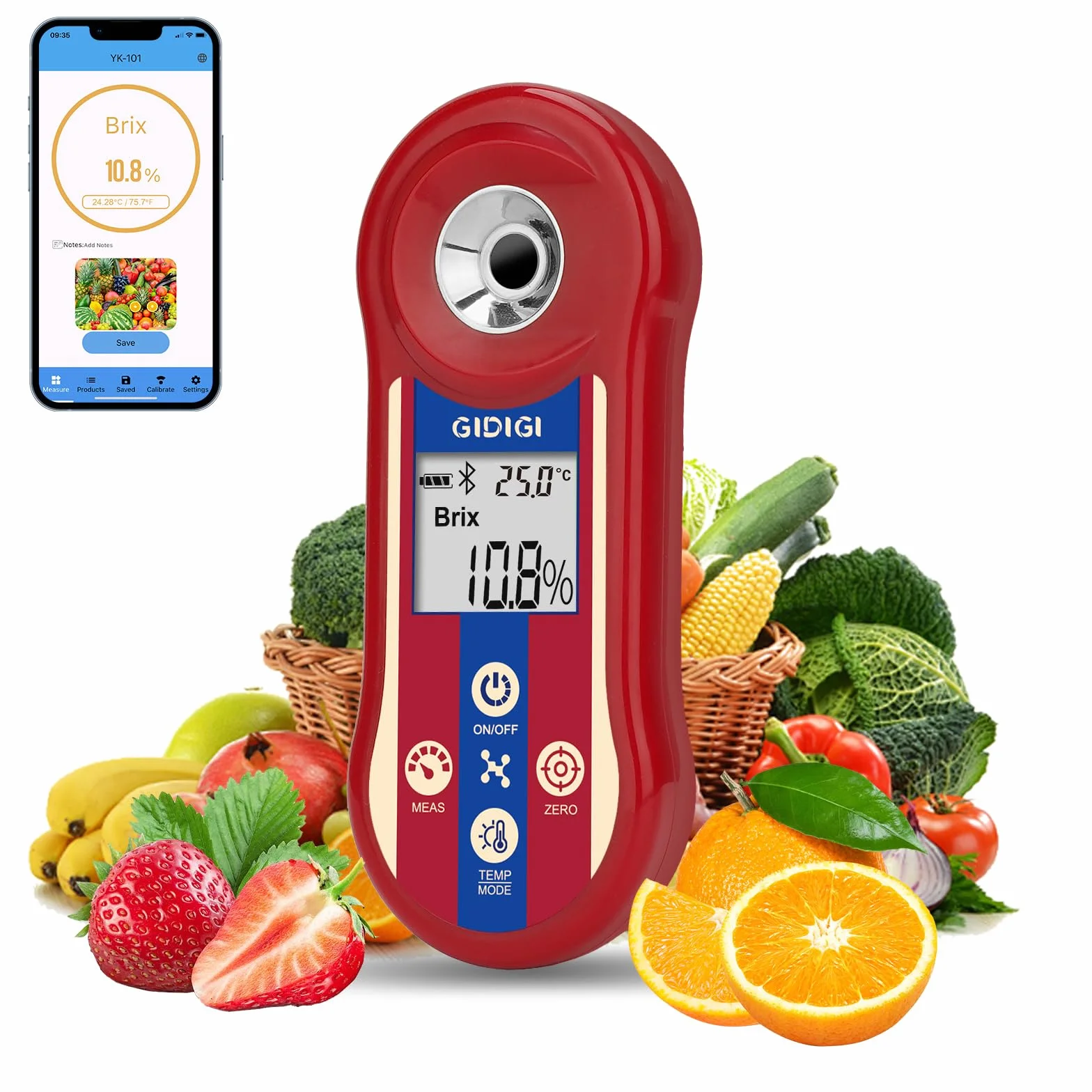 Rifrattometro digitale Brix e tester di salinità, misuratore intelligente Brix per zucchero, rifrattometro del sale per acqua salata con ATC, intervallo di misura Brix 0,0-60% per frutta, vino e birra