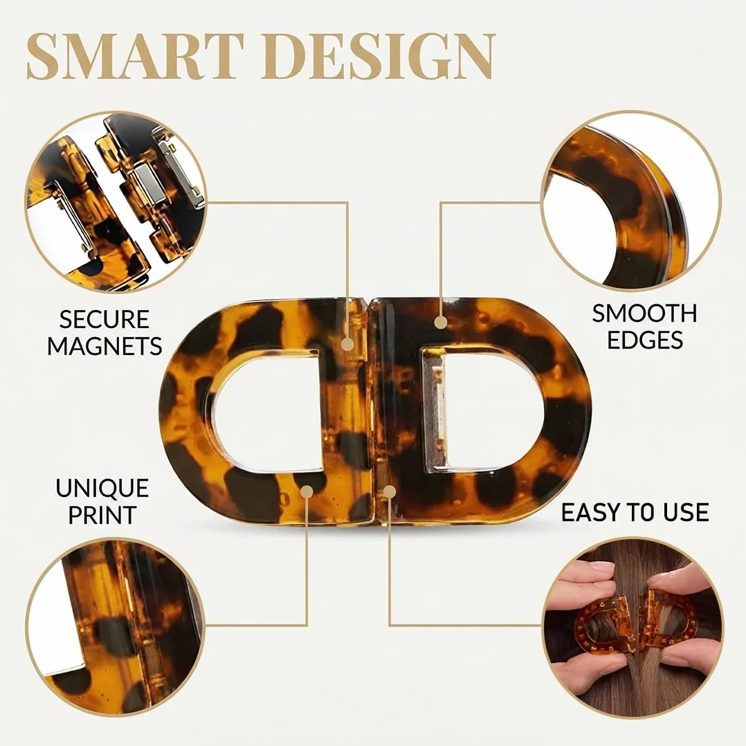 Pinze Per Capelli Magnetiche a Forte Tenuta Professionale Stile Stampa Leopardata