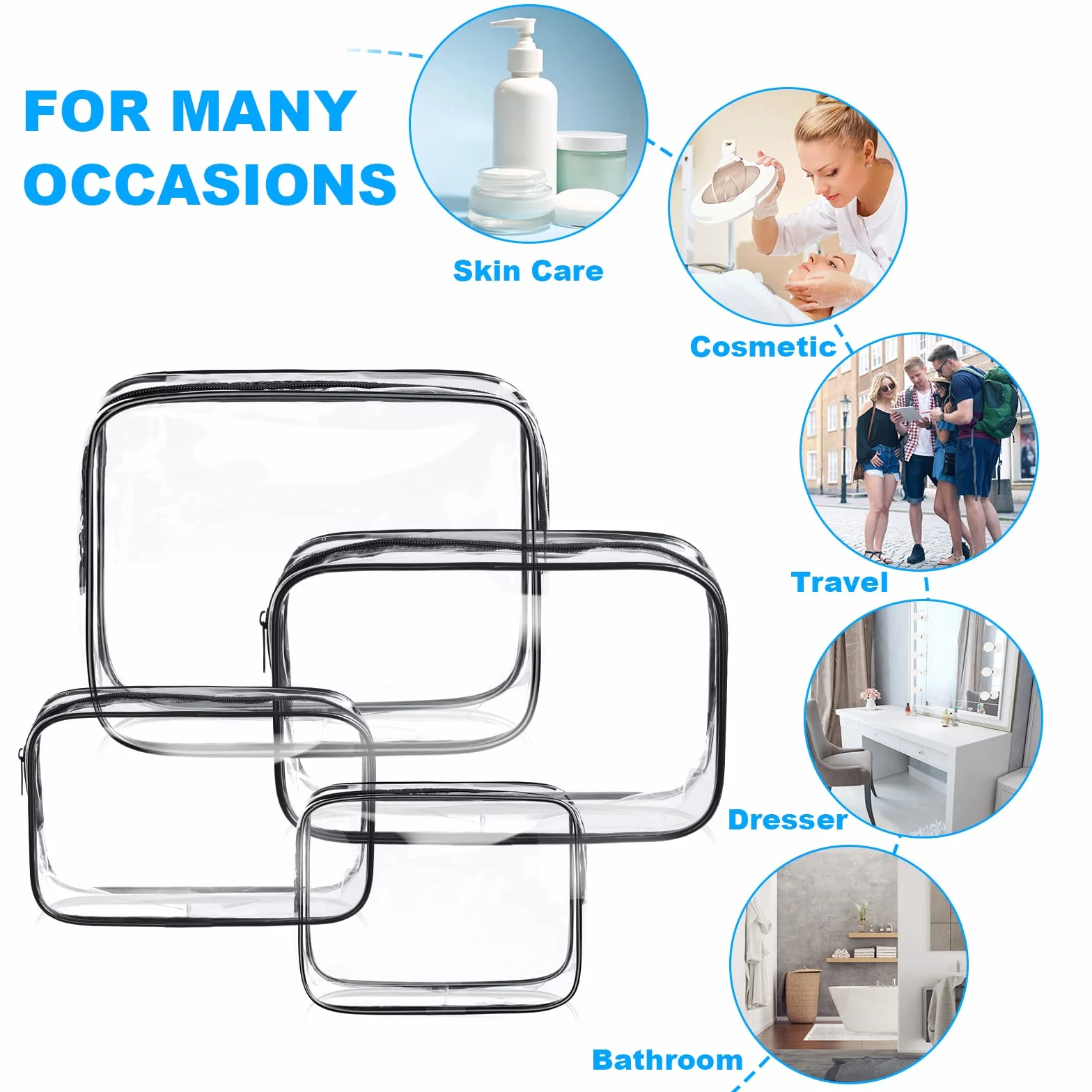 Aucuu Beauty Case Trasparente 4 Pezzi Borse Impermeabili Borsa da Viaggio per Cosmetici