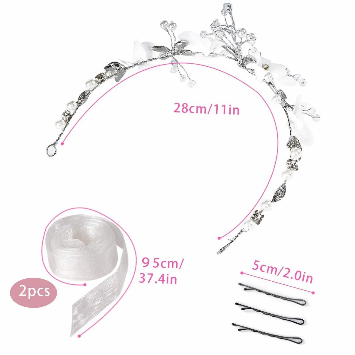 VIKSAUN Coroncina da principessa in cristallo Fascia per capelli da fiore bianco Accessori per capelli con perle di strass