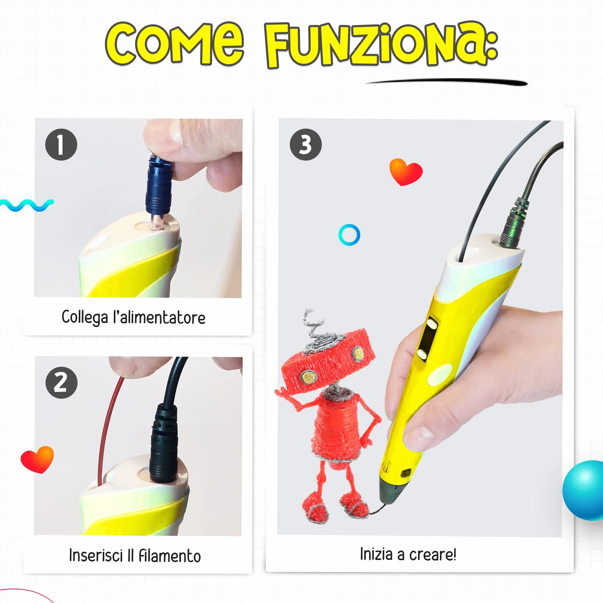 The Italian Home Penna 3D Plus Professionale con Filamenti PLA 20 Colori, Istruzioni Italiano, Idee Regalo