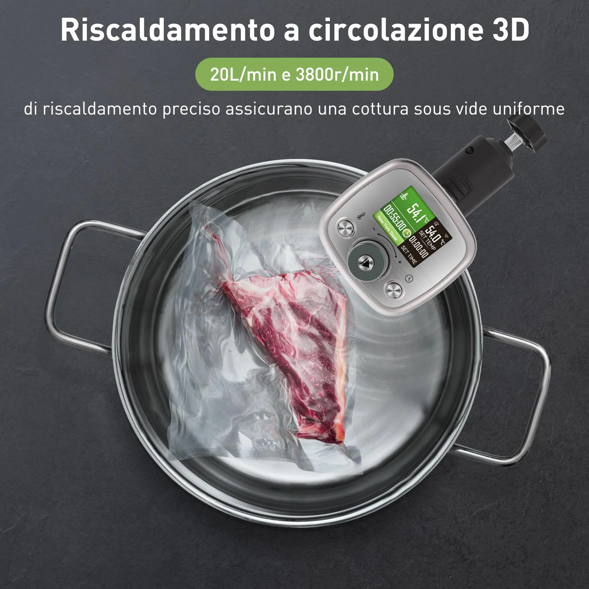 KitchenBoss Roner Sous Vide Professionale 1100W WIFI IPX7 TFT