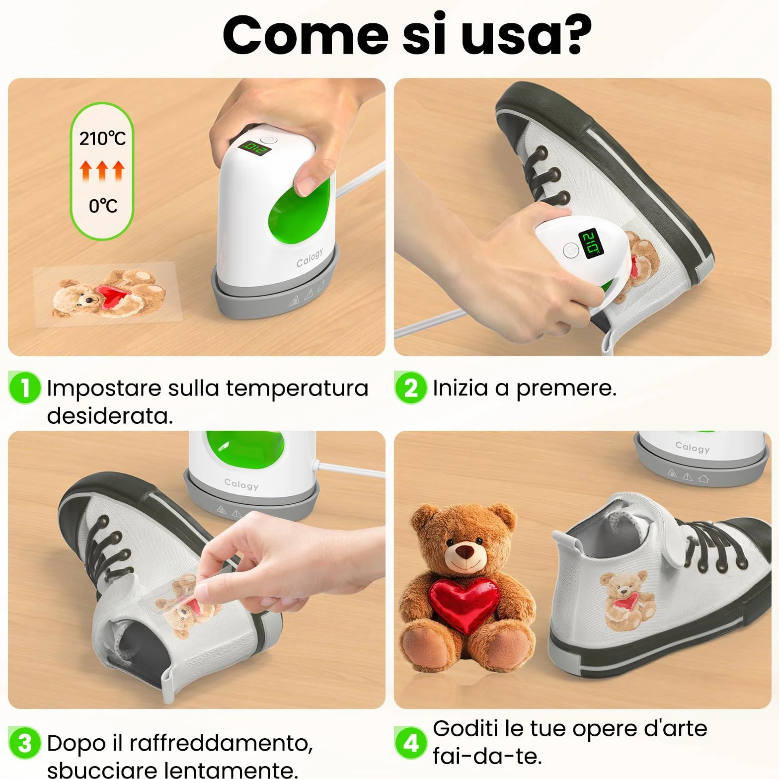 Calogy Mini macchina della pressa, Plotter di trasferimento 4 livelli di temperatura max 210℃ riscaldamento rapido precisione stampa ferro per magliette, polsini, scarpe, tazze e bricolage