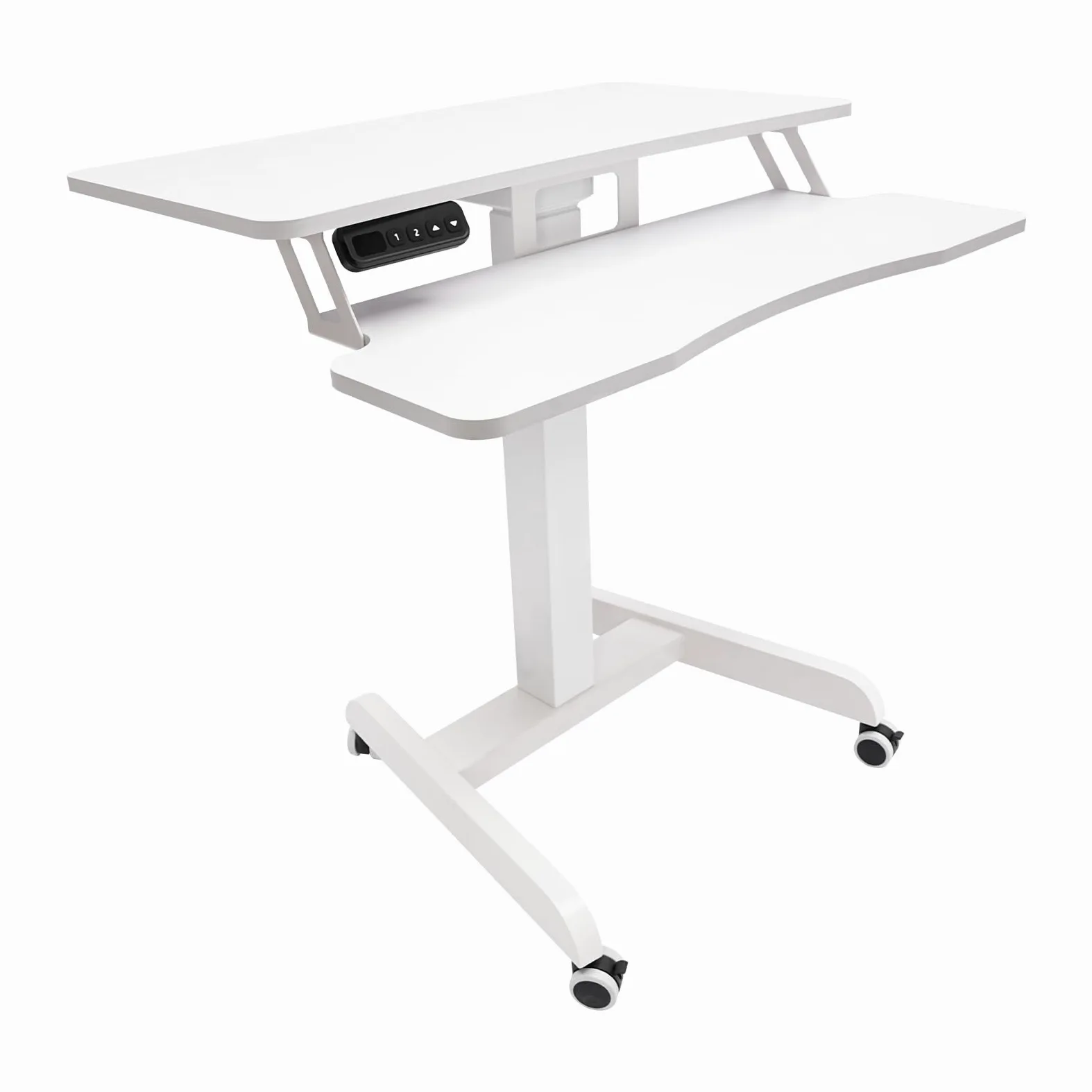 Scrivania elettrica a 2 Livelli con Altezza di rotolamento Regolabile, scrivania Mobile in Piedi, postazione di Lavoro Sit-Stand per Home Office, Bianca