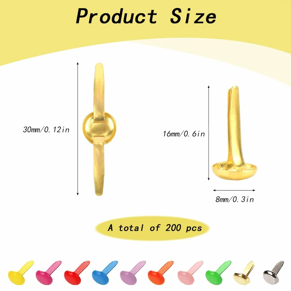200 Pezzi Brads Rotondi, Fermacampioni Scrapbooking Fermacampioni Piccoli Mini Brads Campione di Metallo Metallo Elementi di Fissaggio Puntine per Scrapbooking Artigianato Fai da Te Album Carta
