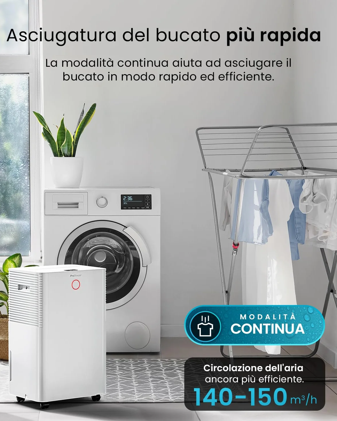 Pro Breeze OmniDry Deumidificatore Casa Muffa 20L/Giorno con Serbatoio da 4L e WiFi, Asciugatura Vestiti, sensore di umidità, Timer 24H, modalità Notturna per umidità, Muffa e condensa (30 m²)