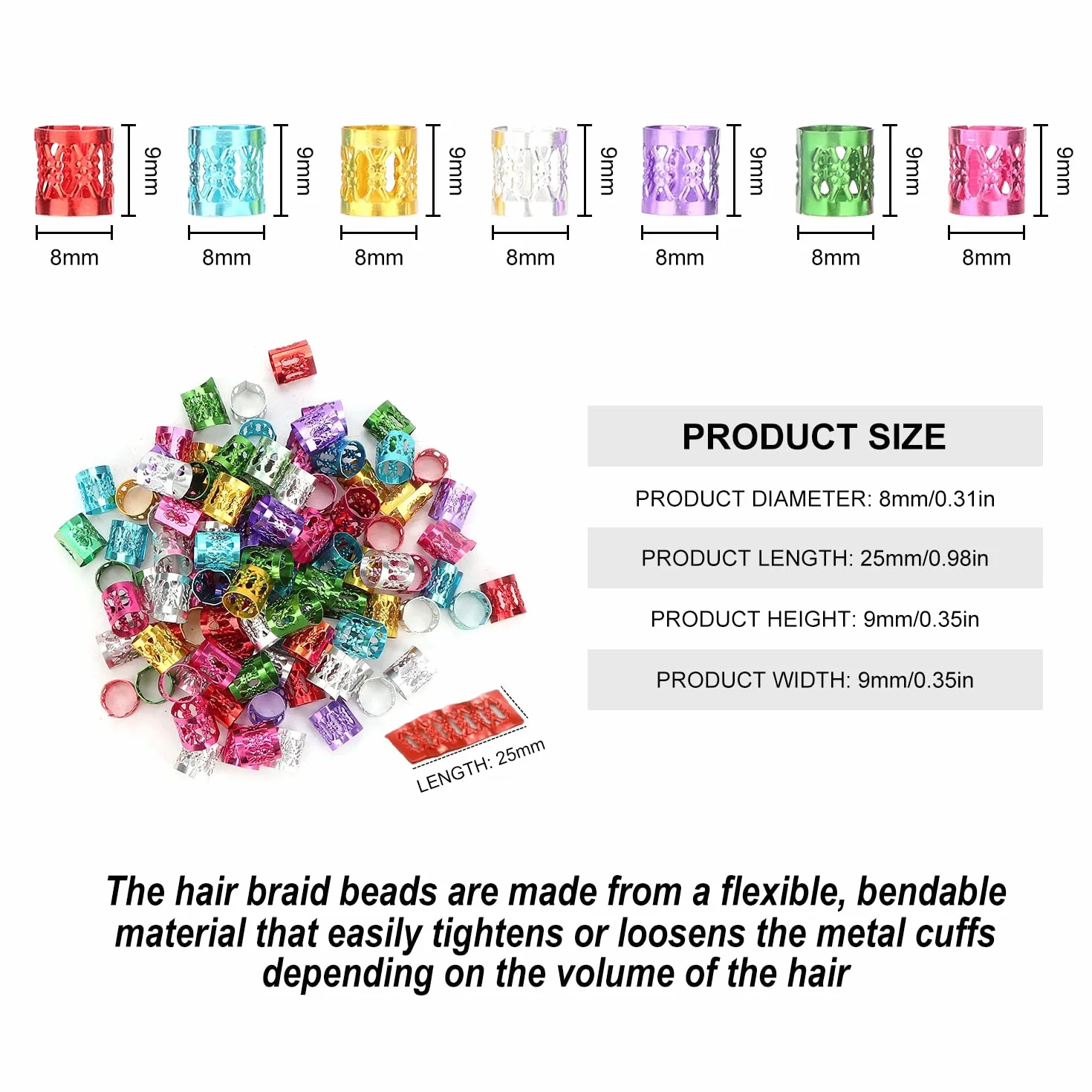 Buachois 100 Pezzi Trecce Gioielli Alluminio Dreadlocks Perline per Capelli