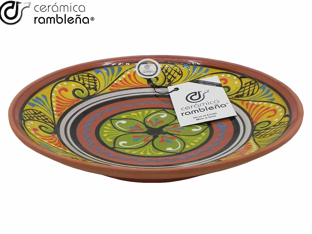 Piatto decorativo da parete in ceramica fatto a mano 35x35x6 cm Giallo Bianco Verde