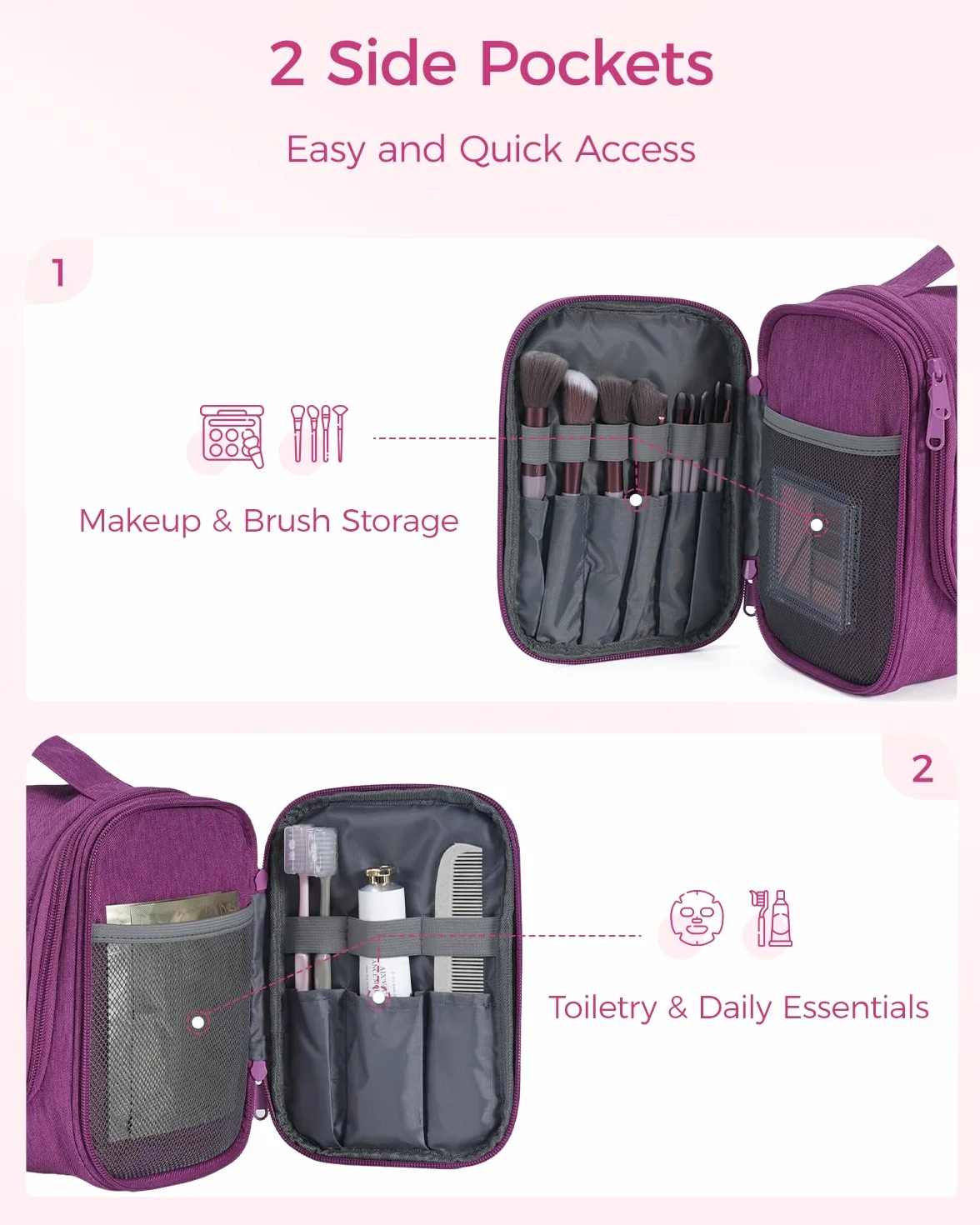 WANDF Borsa da toilette appesa da viaggio per cosmetici Organizzatore per bagno doccia Resistente all'acqua