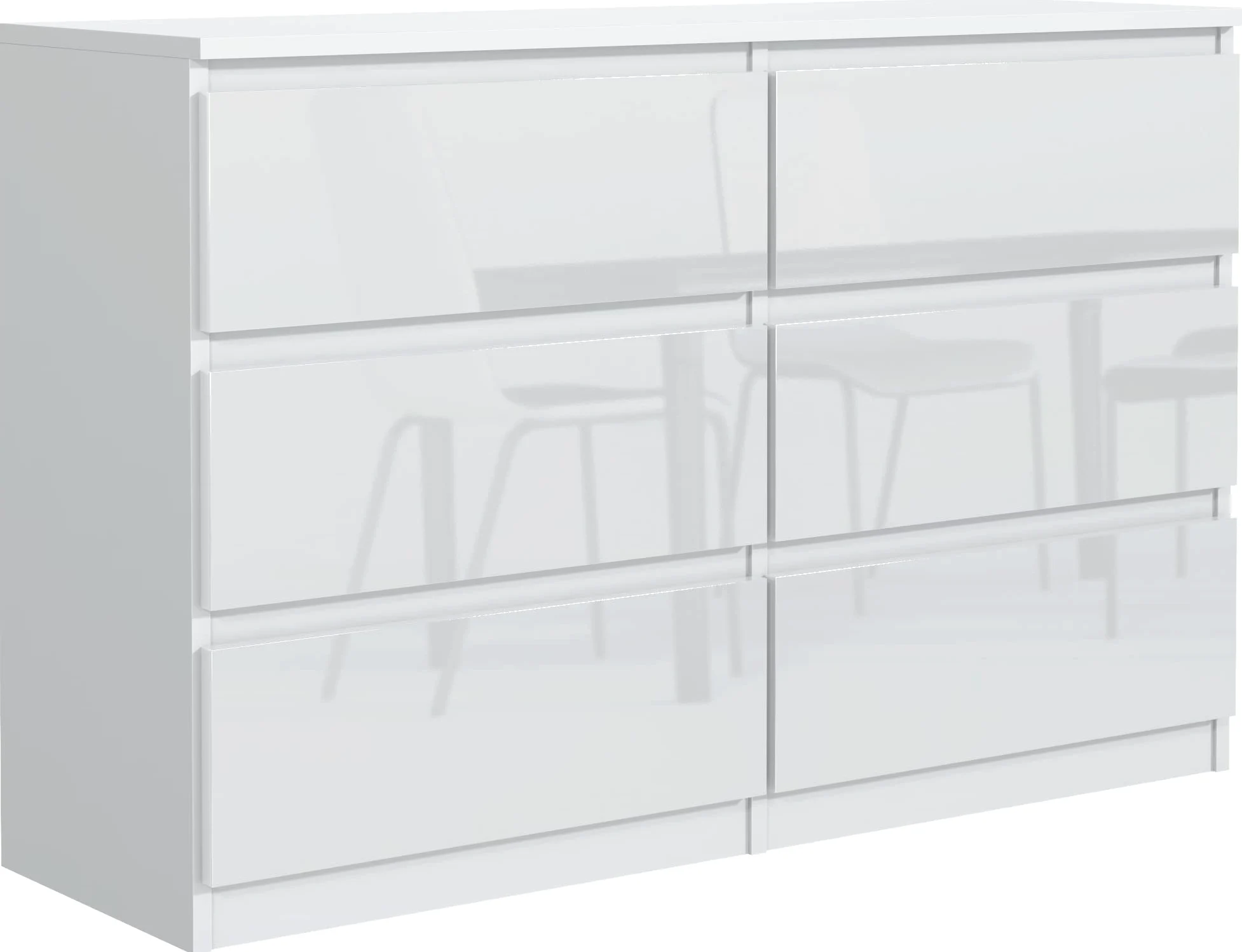 meble masztalerz Cassettiera Camera da Letto con 6 Cassetti - Credenza Soggiorno - Moderna Comò - Cassettiera Alta - Mobiletto con Cassetti - Bianco con Frontale Lucido 120 x 39 x 78,5 cm