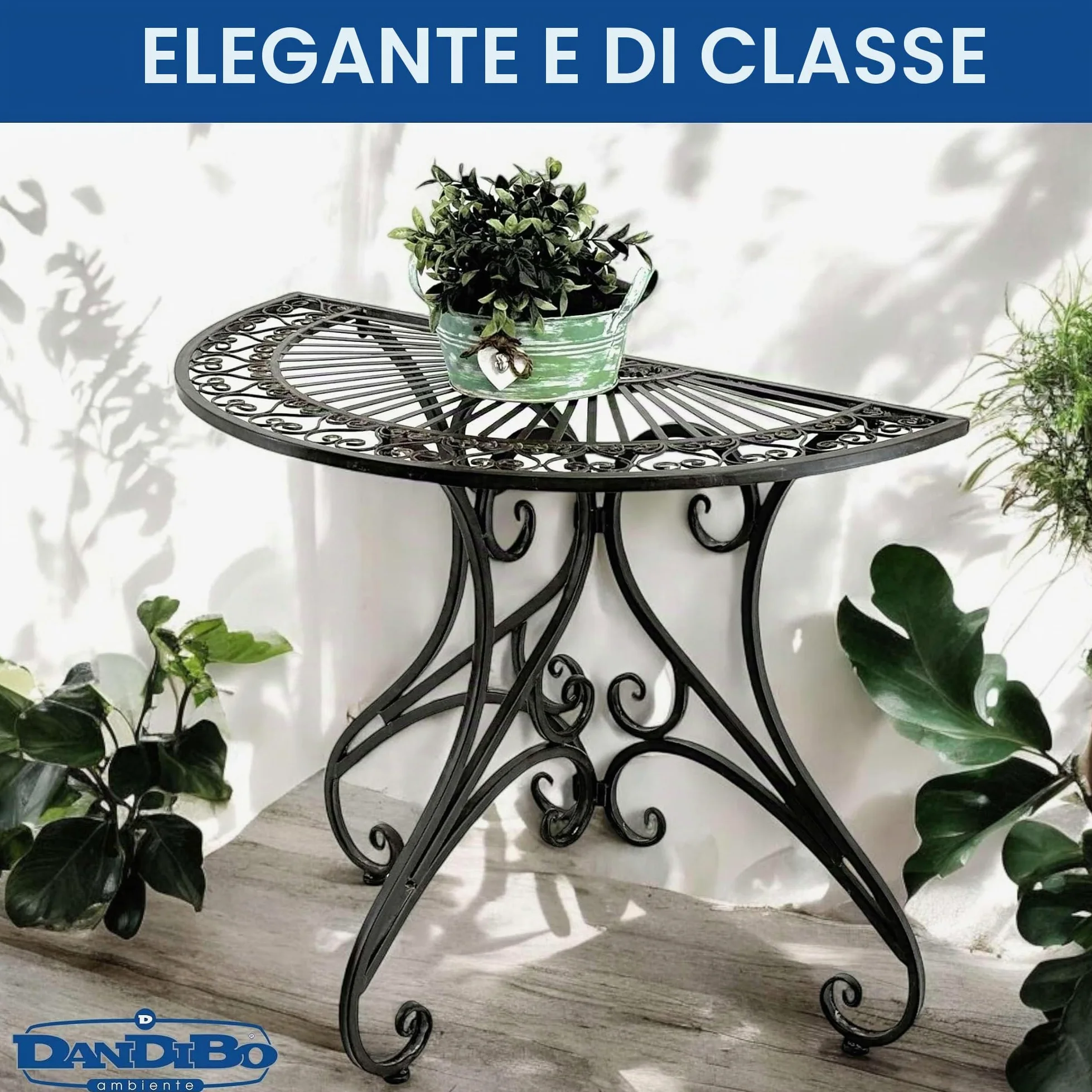 DanDiBo Vigo 19511 - Tavolino da parete semicircolare, in metallo, 90 cm, stile vintage anticato