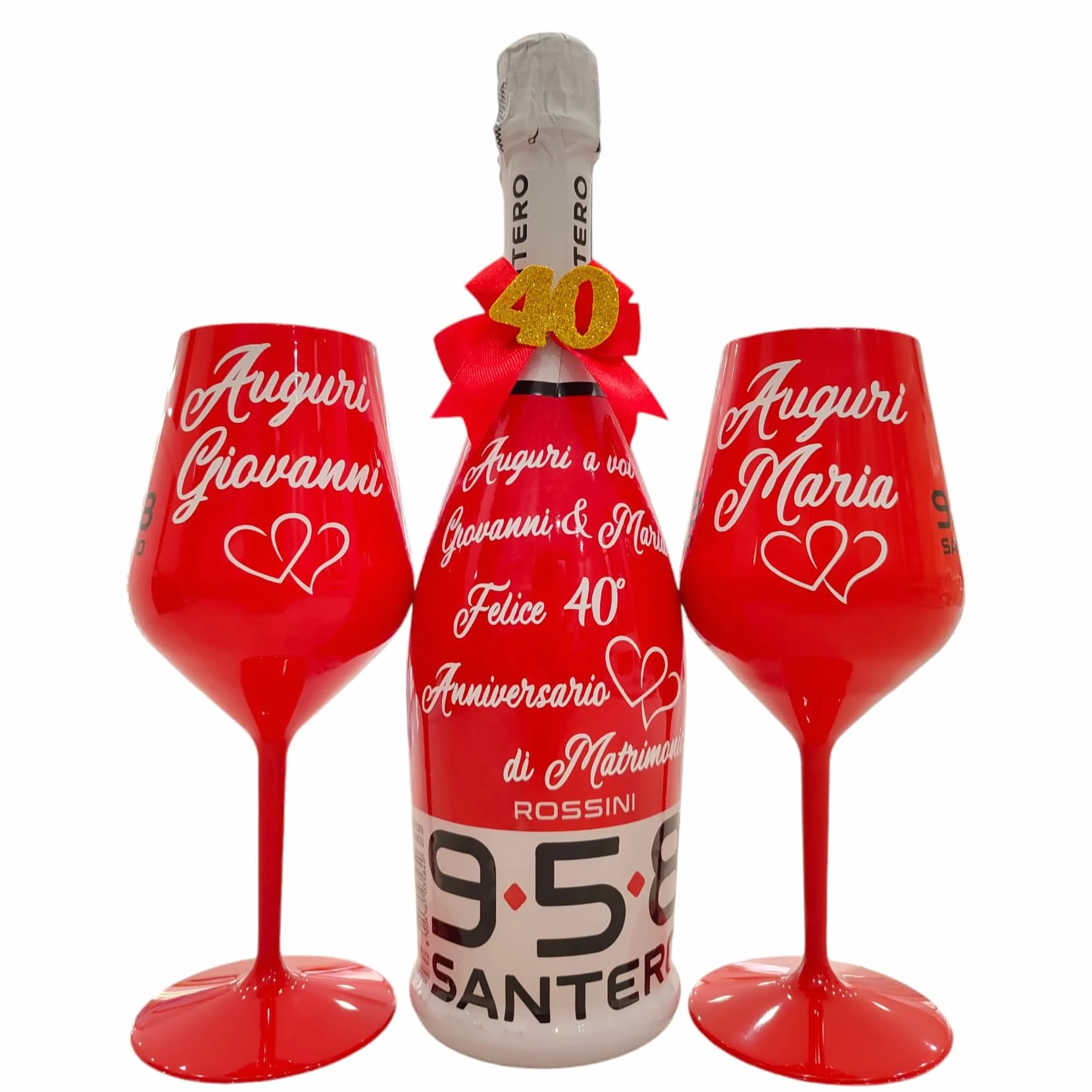 BOTTIGLIA Spumante e Bicchiere Personalizzabili San Valentino Anniversario Proposta di Matrimonio Laurea Compleanno Natale