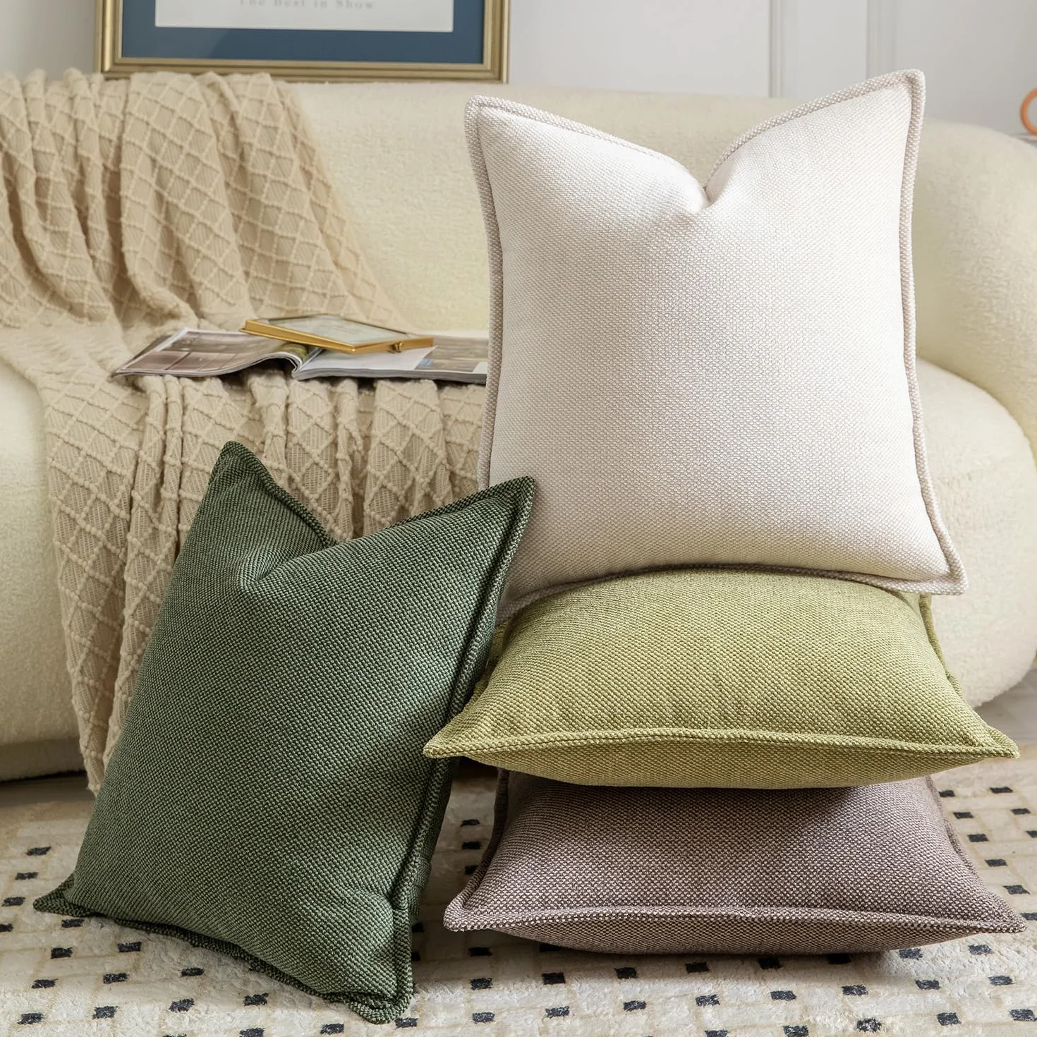 Madizz 2 Pezzi Copri Cuscini in Chenille con Bordo Decorativo Neutri Morbido Copricuscini Fodere per Cuscino Lusso Stile Arredi per Divano e Letto Beige 50x50 cm