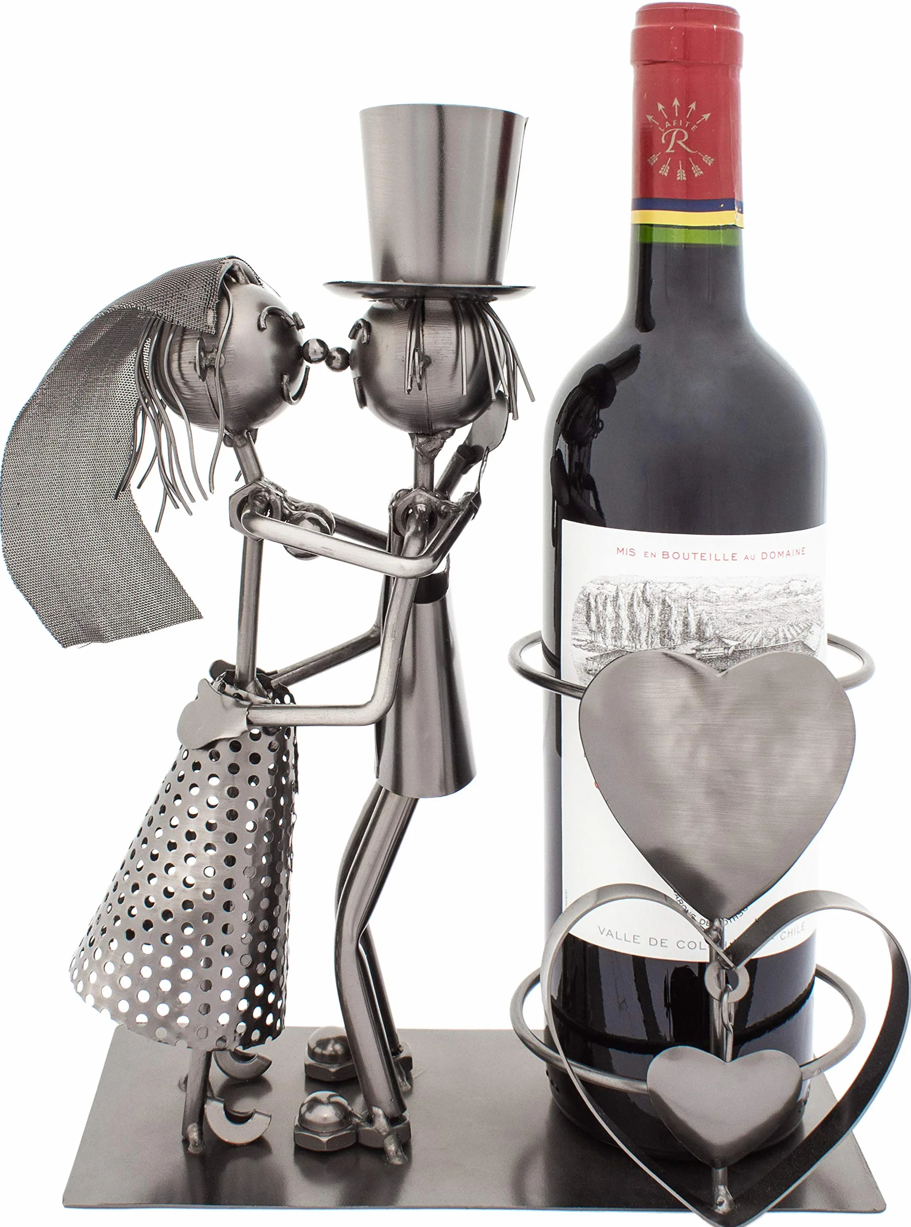 BRUBAKER Portabottiglia da Vino dal Raffinato Design Coppia di Sposi - Portabottiglie per Vino in Metallo con Biglietto di Auguri