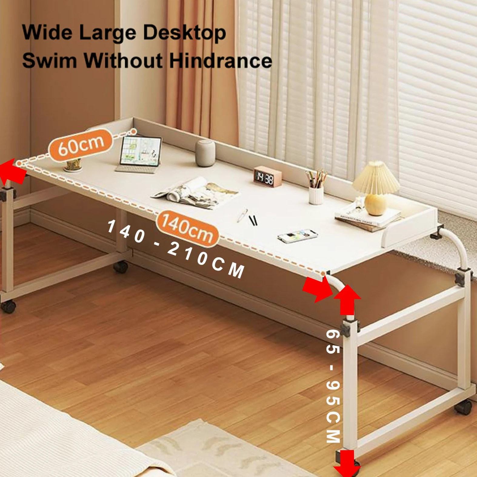 Tavolino Mobile da Tavolo Infermieristico a Croce, 115-210CM Tavolino da Letto e Divano Regolabile in Altezza 65-95CM Tavolino Computer per Soggiorno Camera da Letto Ufficio (Color:Bianco)
