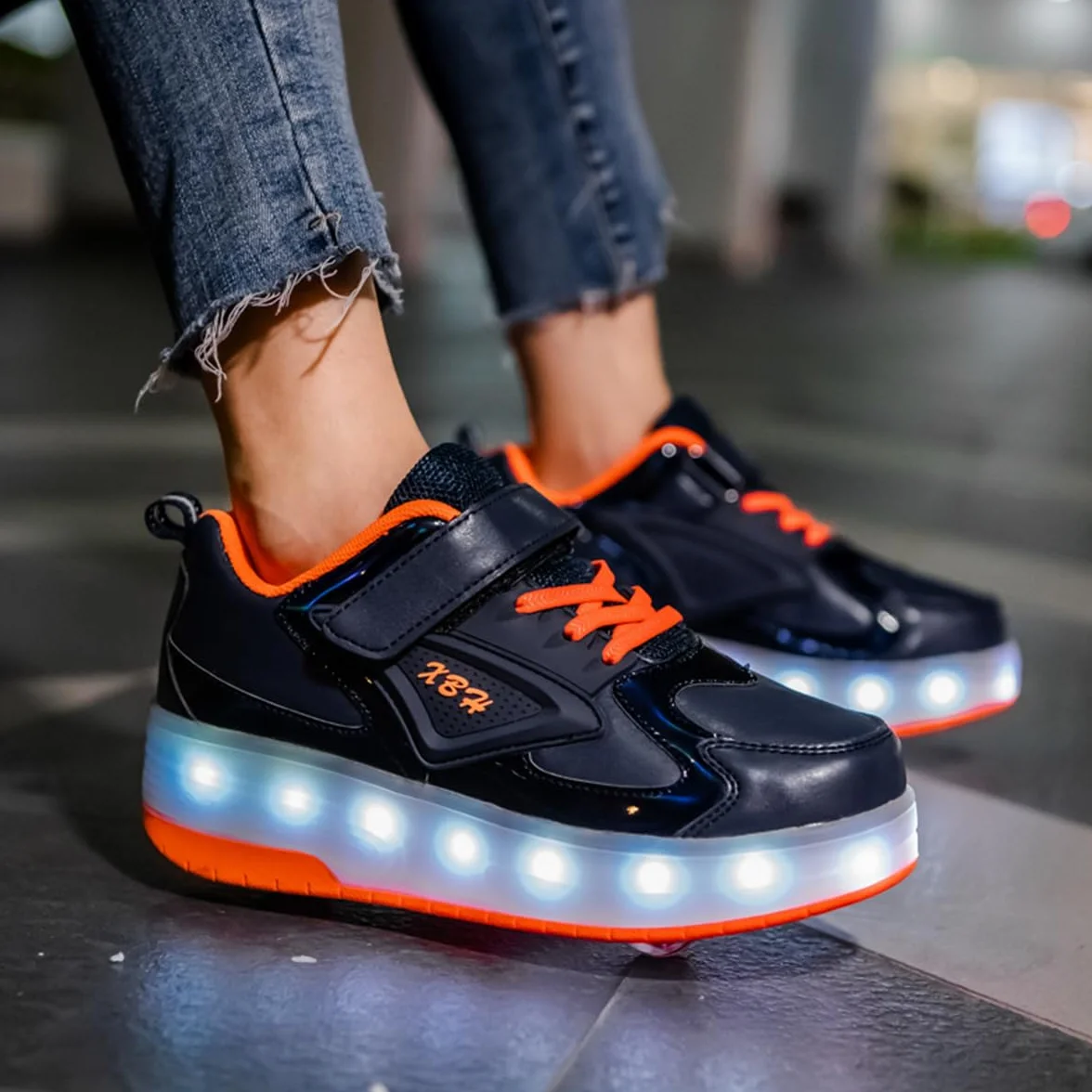 Scarpe da LED USB Ricaricabili Doppia Ruota Skateboard Sportive con Rotelle Automatiche Unisex Bambini