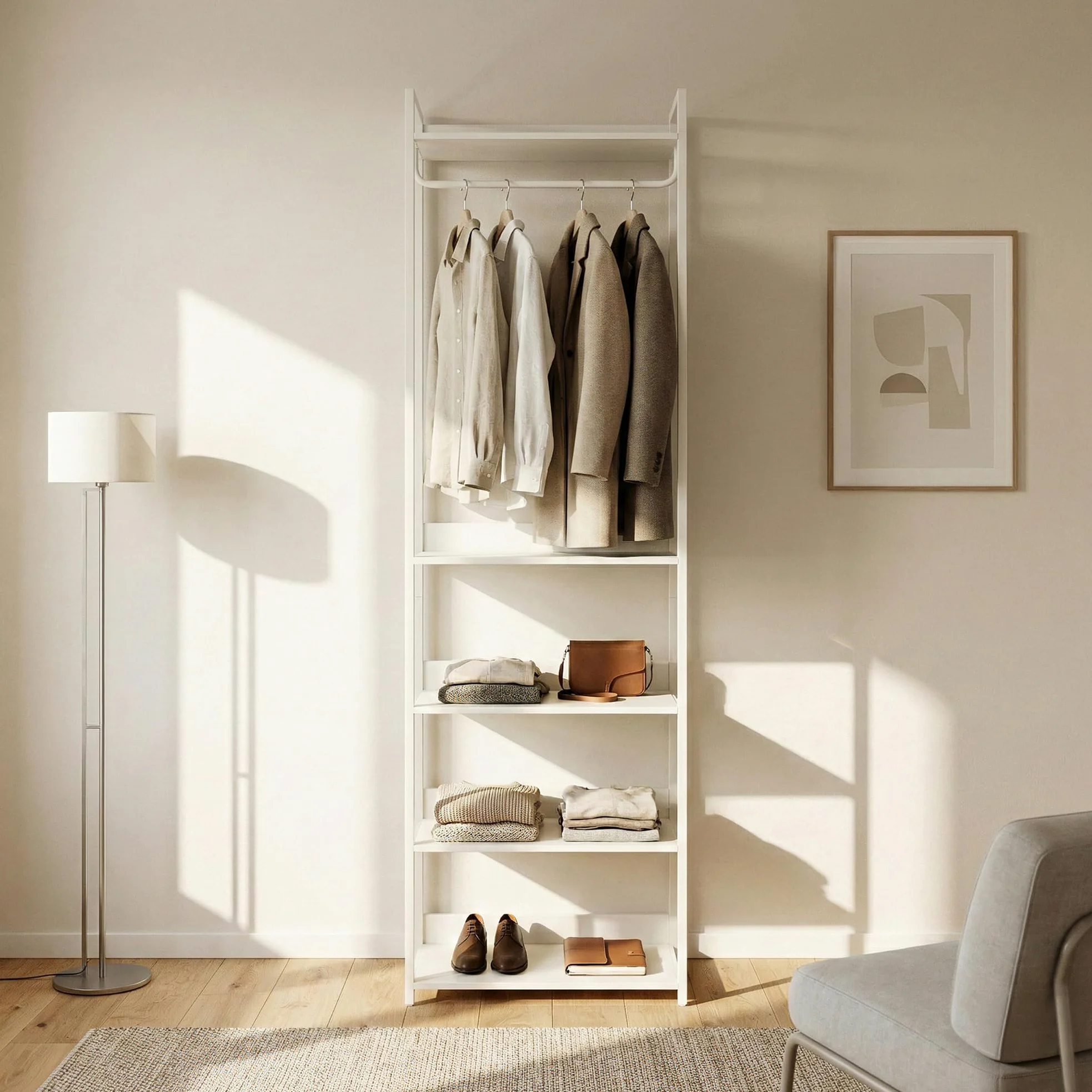 [en.casa] Stand Appendiabiti da Terra in Acciaio con 5 Ripiani Guardaroba Aperto con Vano Asta Portabiti Organizzatore per Ingresso Camera da Letto 200 x 61 x 40 cm - Grigio