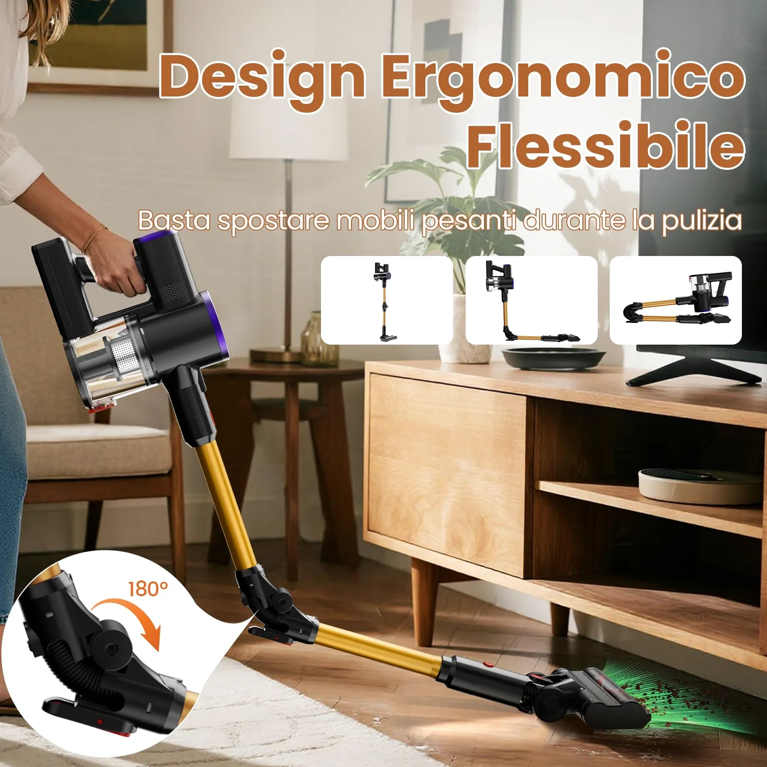 S9 Aspirapolvere Senza Fili, Scopa Elettrica Senza Fili 45000Pa/500W/45Min con Tubo Pieghevole e Supporto a Parete, Motore Brushless, per Peli di Animali Domestici, Tappeti e Pavimenti Duri