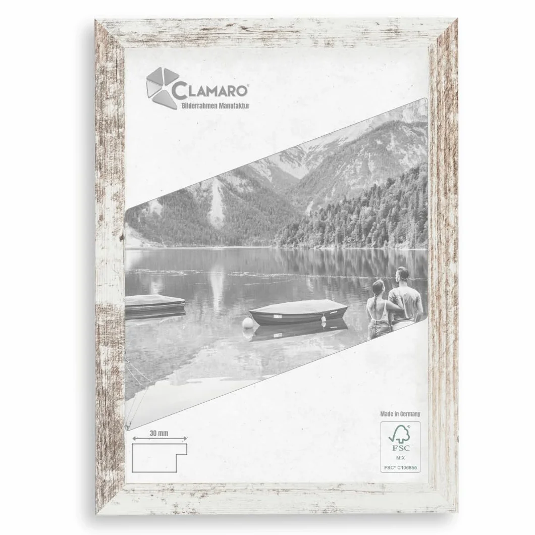 Clamaro 'COLLAGE' Cornice 40x60 fatto a mano | Bianco Antico | moderna cornice rettangolare in MDF con vetro acrilico, pannello posteriore e gancio (in formato orizzontale e verticale)