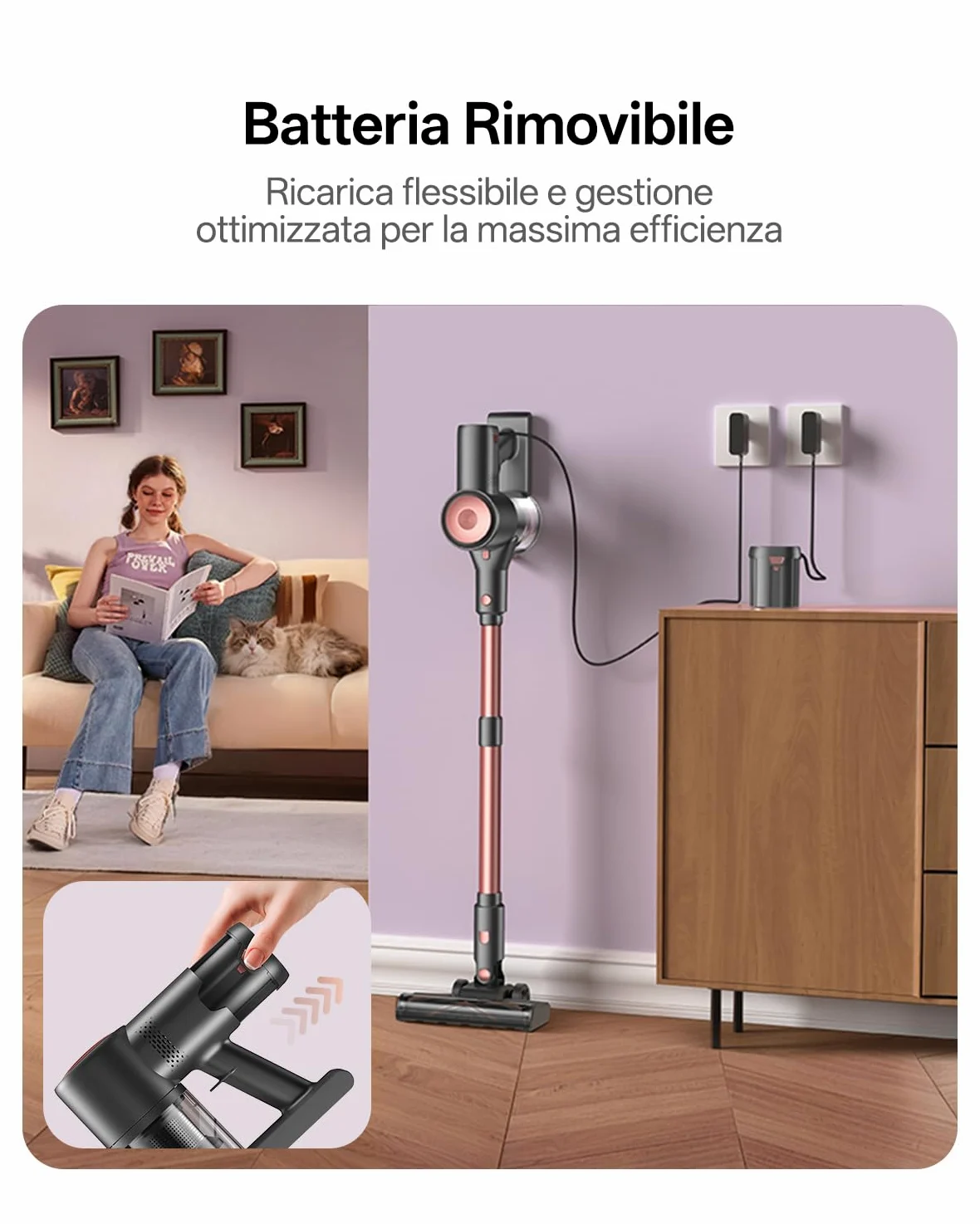 Vexilar Aspirapolvere Senza Fili Potente 45000Pa/ 45 Min, V10Pro Scopa Elettrica Senza Fili Antigroviglio,Ultraleggero,Aspirapolvere Senza Sacco per Pavimenti/Tappeti