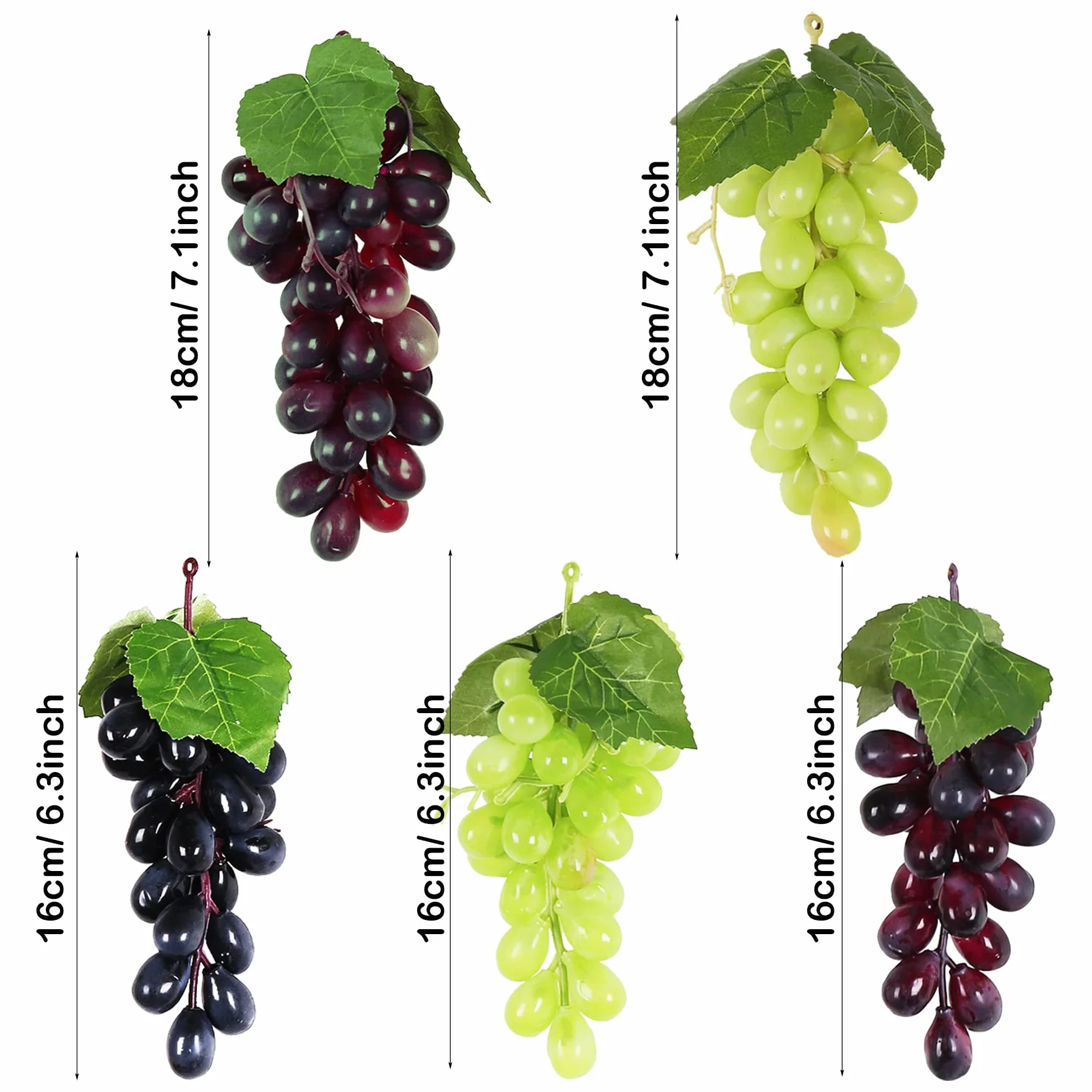 Woohome Uva Artificiale 8 Grappoli Plastica Decorazione Frutta con Foglie Uve Decorative Frutta Artificiale