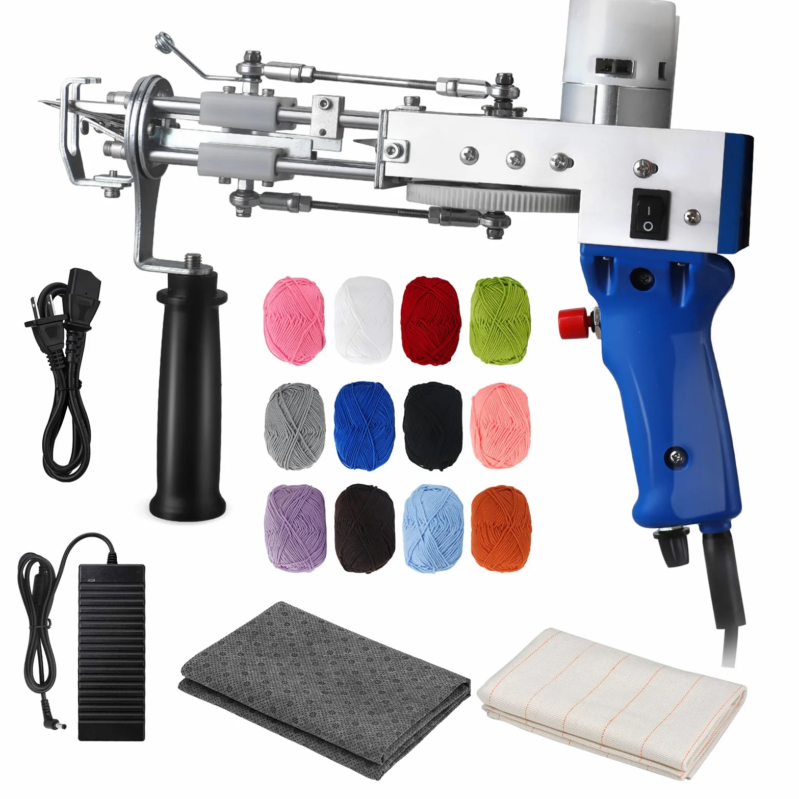 JTVTW Kit pistola per tufting con tessuto antiscivolo e 12 palline di lana per principianti (blu)