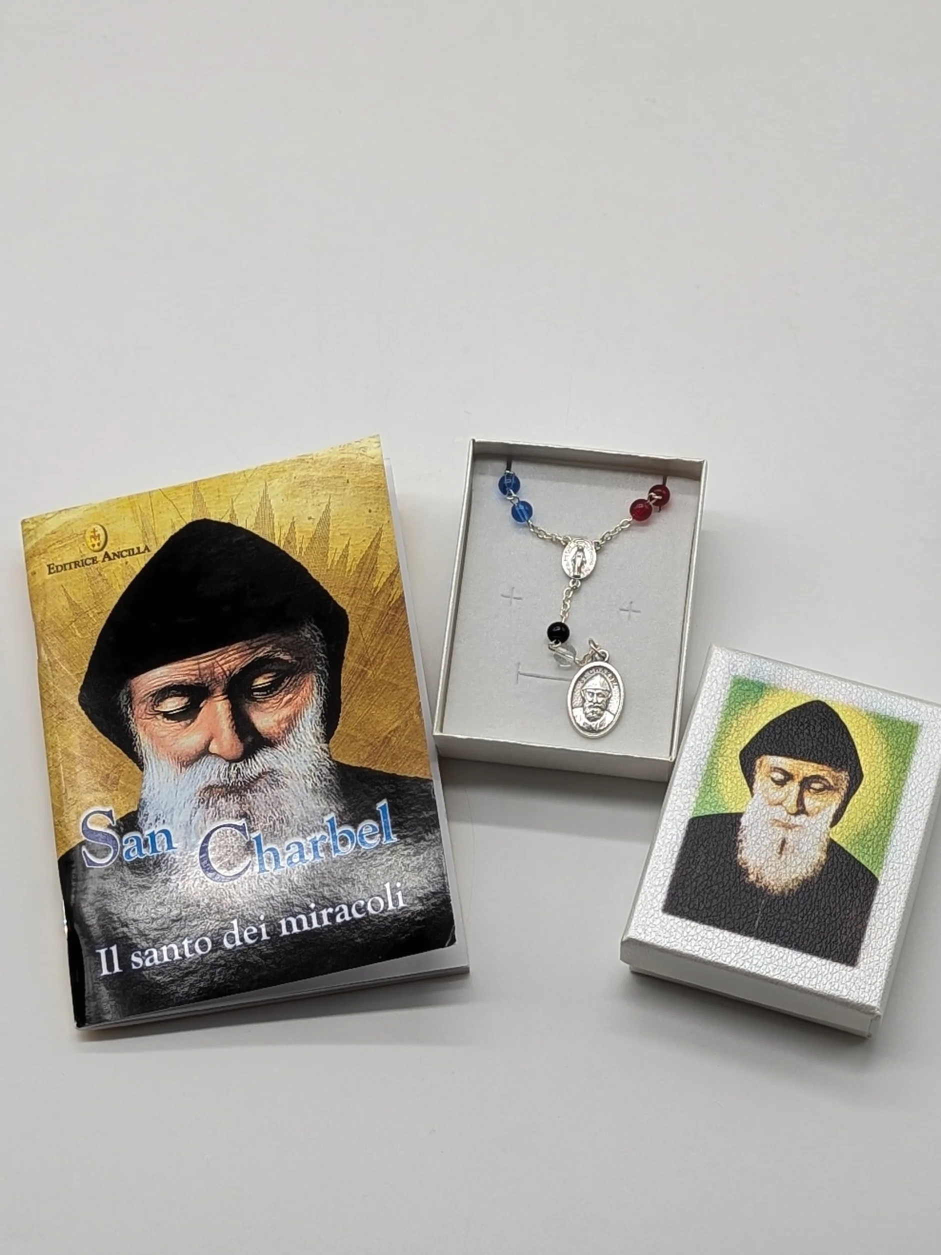 OVUNQUE PROTEGGIMI Rosario di San Charbel Con Madonna Miracolosa, Artigianale in Grani Colorati Con Opuscolo e Preghiera
