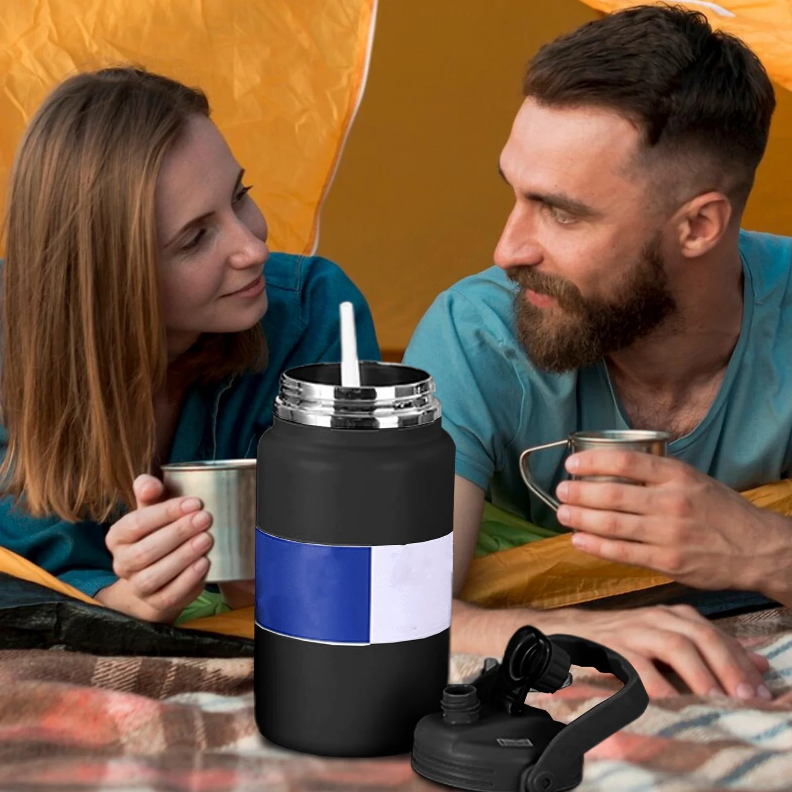 Borraccia termica sottovuoto, in acciaio inox, da 4 l, per palestra, escursionismo, scuola, viaggi, campeggio, ciclismo, sport, attività all'aperto