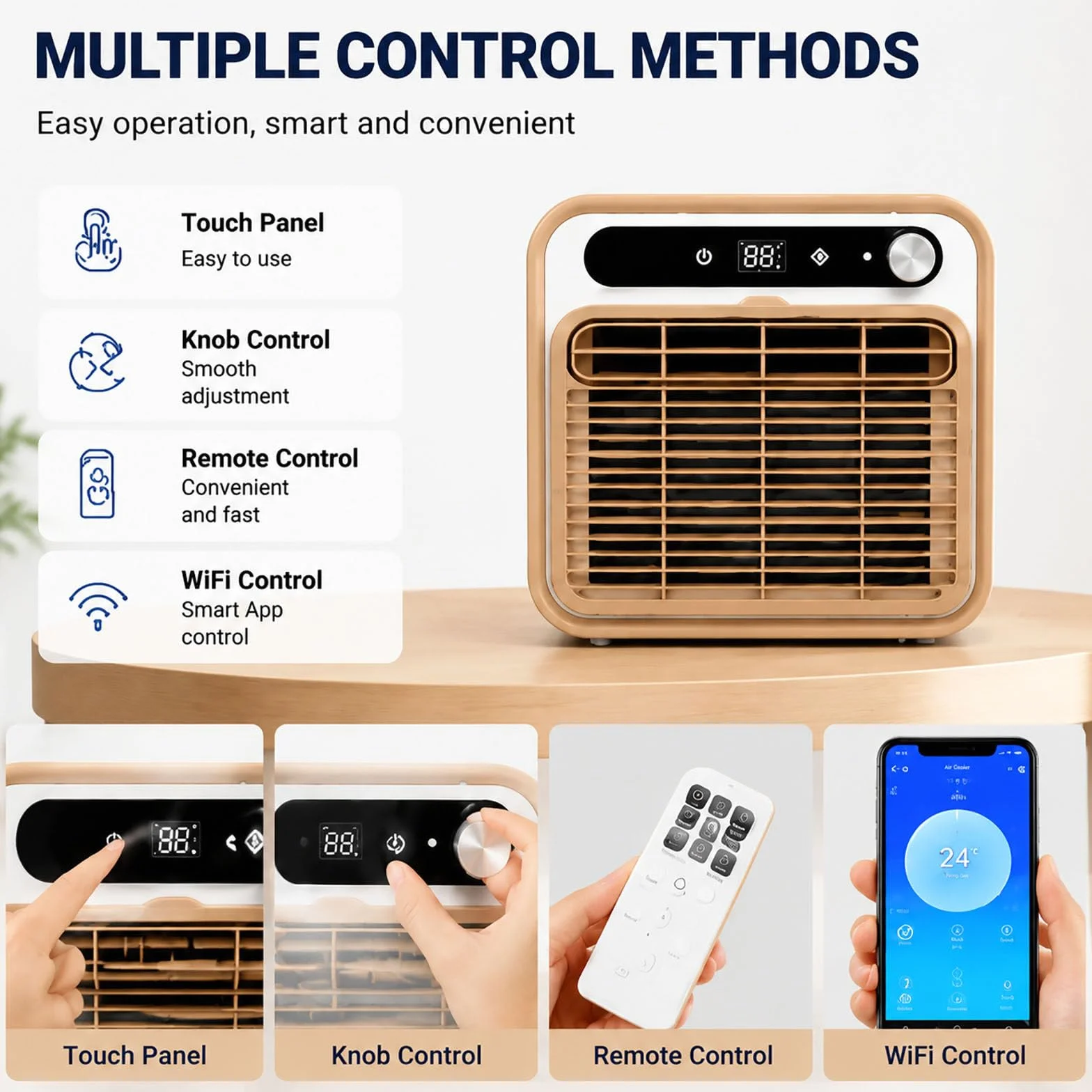 Condizionatore Portatile Split da 6800 BTU, climatizzatore Mobile Compatto con unità Esterna, Portata d'Aria di 130 m³/h, Telecomando; Ideale per Campeggio, roulotte, casa e Ufficio.