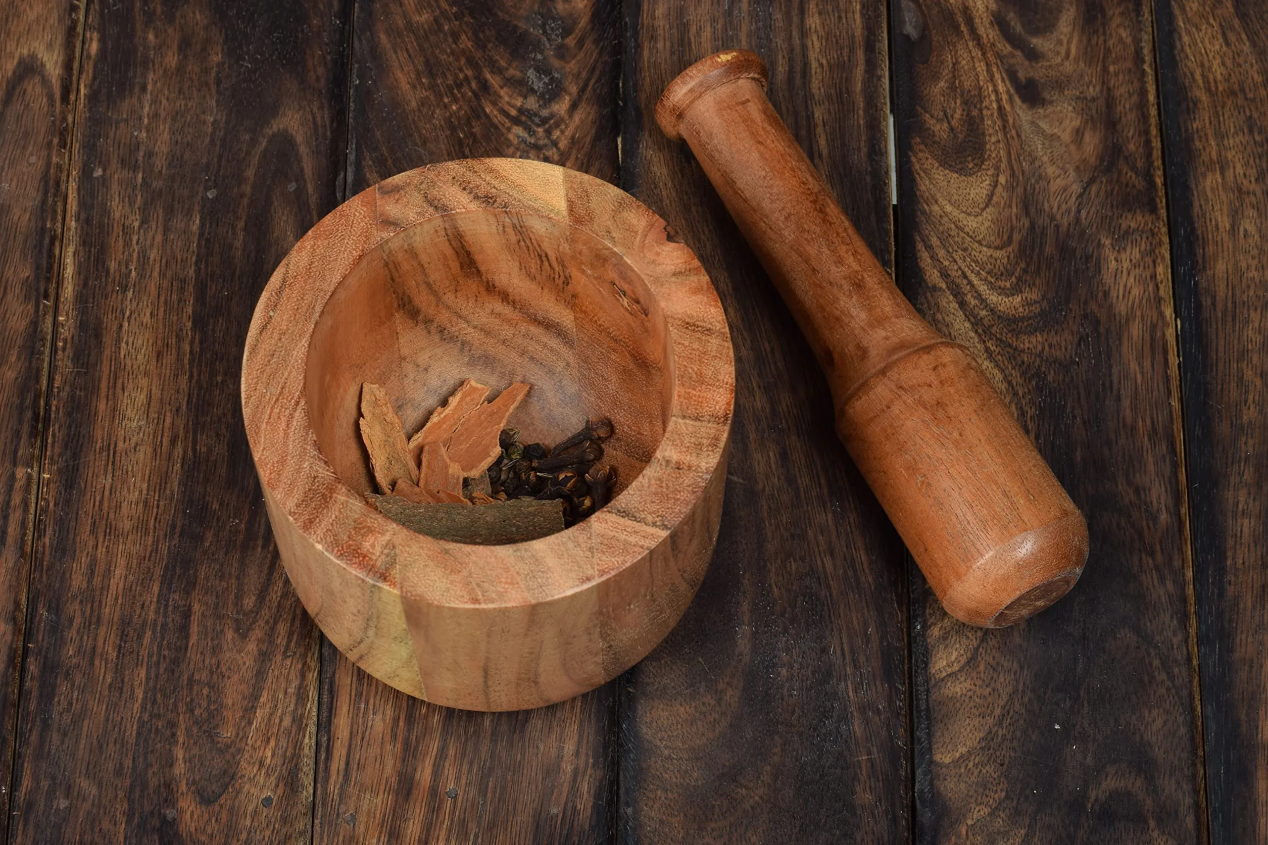 Samhita Mortaio e pestello in legno di acacia per aglio, pepe, erbe, utensili da cucina Regalo di compleanno, inaugurazione casa 10,2 x 7,6 cm, 14 cm