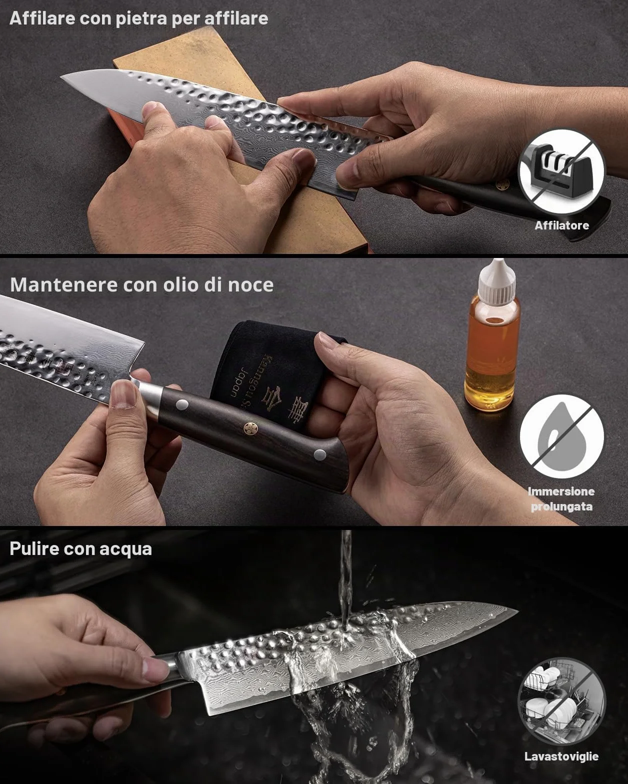 Kanngou Coltello Giapponese Damas 21 cm Coltello Gyuto in Acciaio Damasco 67 Strati, Manico in Legno di Ebano Piena Seta, Coltello da Cucina Professionale con Cofanetto Regalo Premium