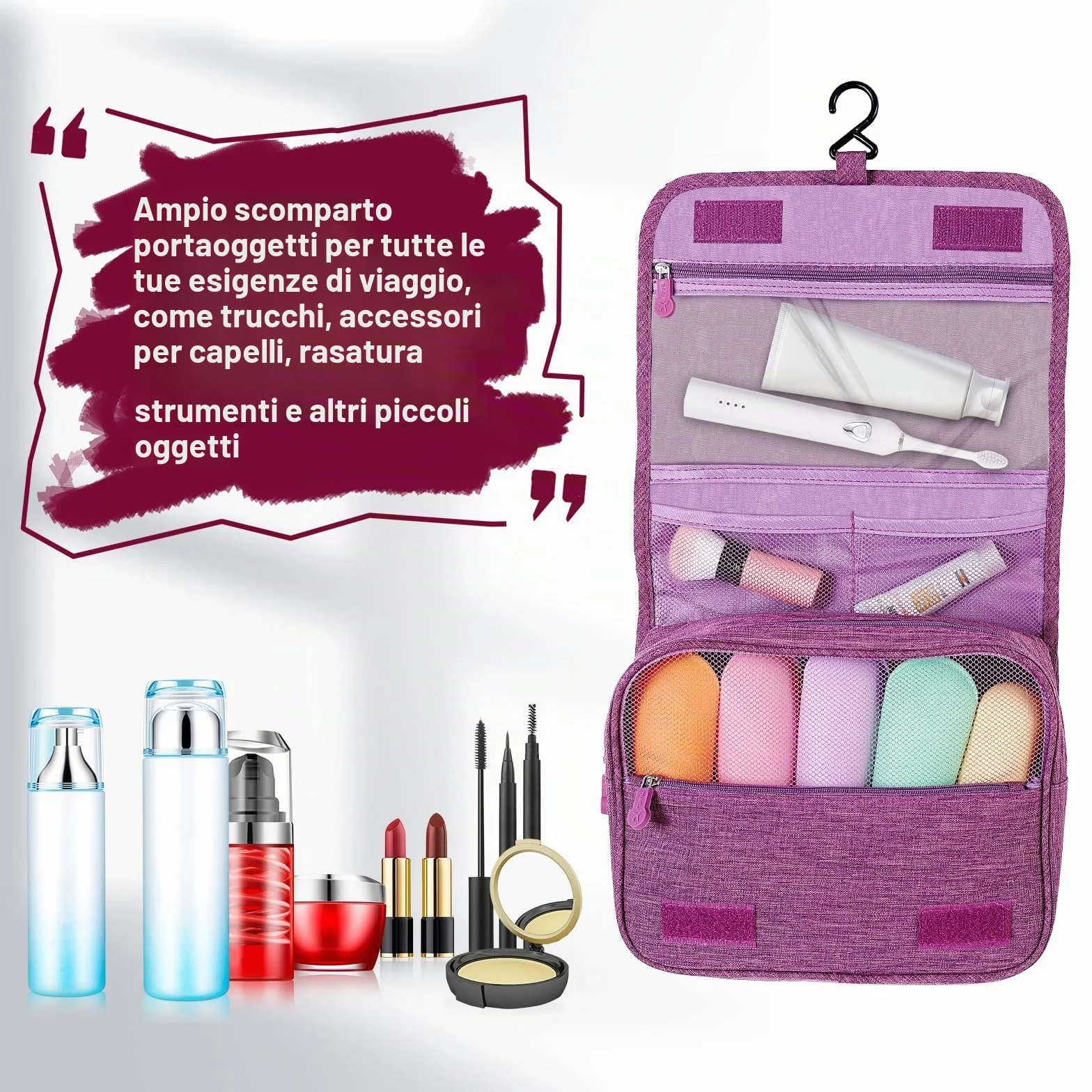 AiQInu Beauty Case da Viaggio, Borsa Toilette Impermeabile con Gancio per Appendere per Donna Uomo