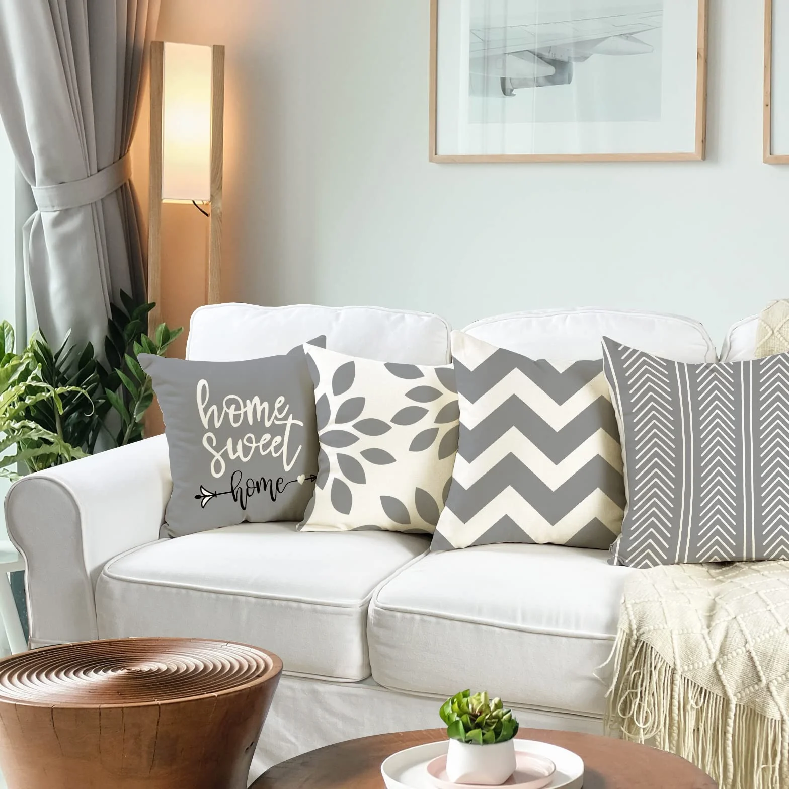 ZWJD - Set di 4 federe decorative per esterni, in lino, per camera da letto, divani, sedie, letti e giardini (40 x 40 cm, grigio)