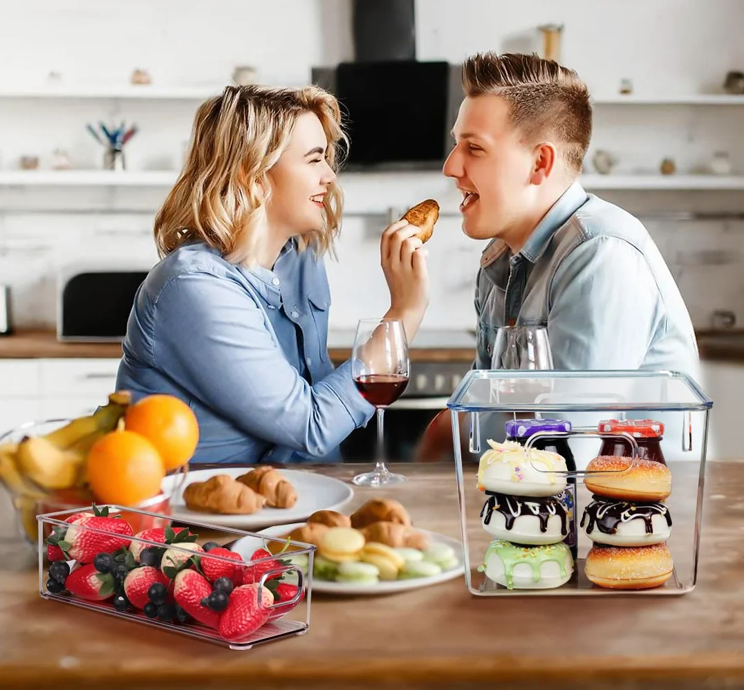 SKTEET Set di 8 contenitori in plastica trasparente, 4 grandi e 4 piccoli contenitori impilabili per dispensa e cucina, organizer per casa e armadietti