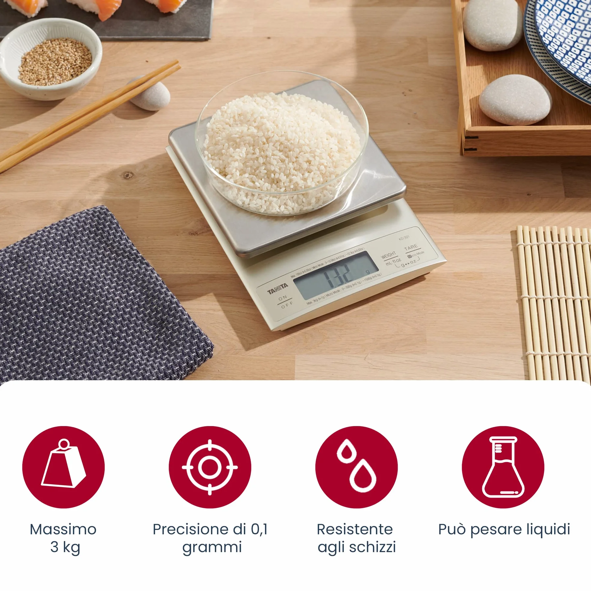 Tanita KD321SV33 Bilancia da cucina 3 kg 0.1 g elettrica bianco plastica