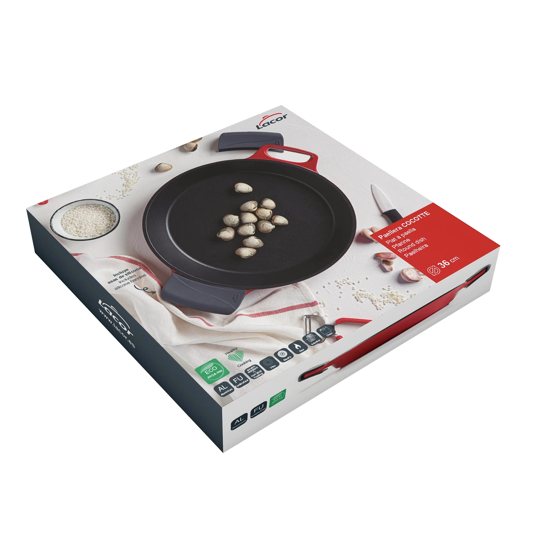 LACOR Paella Cocotte a Induzione, Paella Antiaderente Compatibile con Tutti i Tipi di Cucine, Distribuzione Ottimale Del Calore, Fusione di Alluminio, Diametro 32 cm, 5 Porzioni, 25932