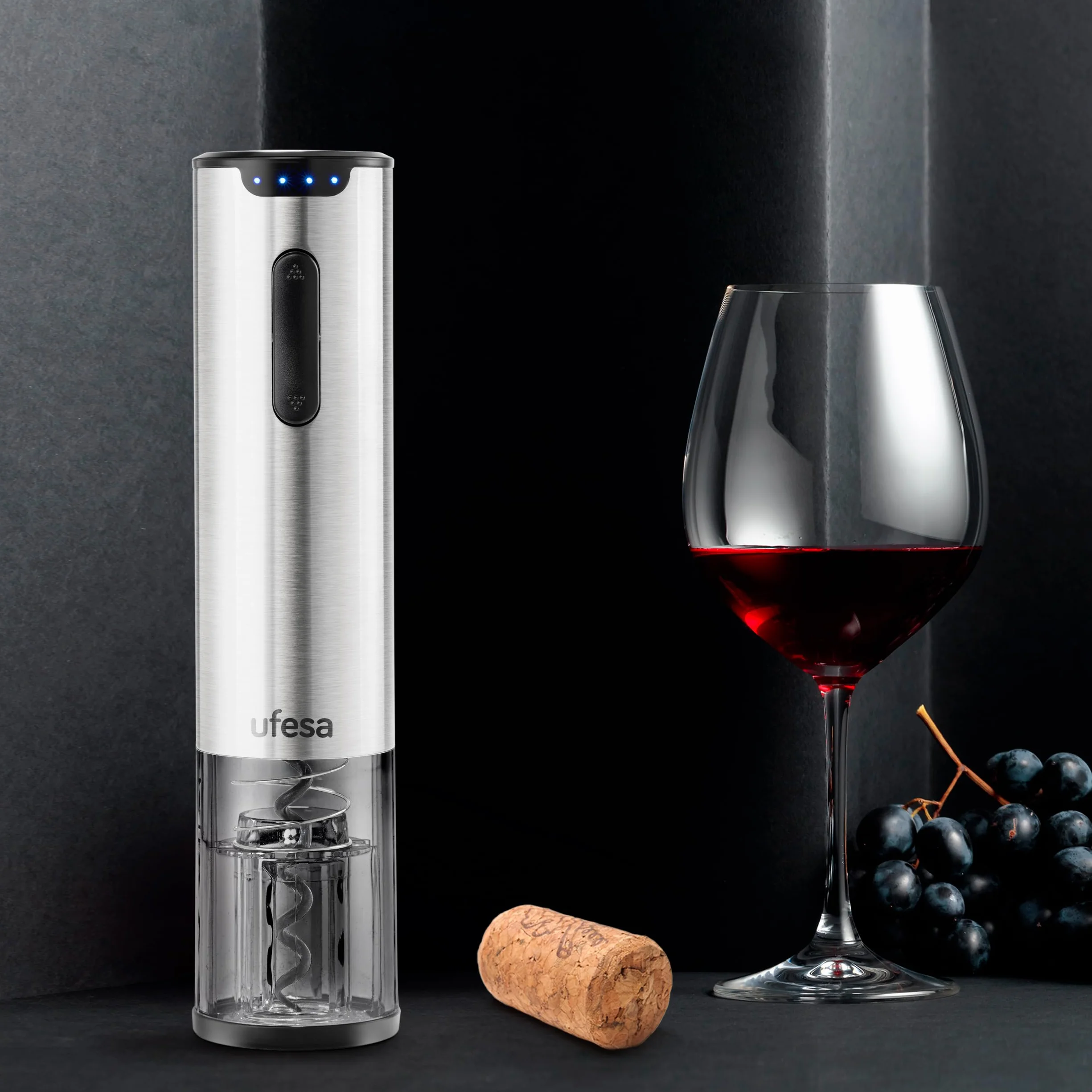 Ufesa EasyClassy Cavatappi elettrico con valigetta, apribottiglie vino LED, tappo antigoccia, estrattore d'aria, batteria Ni-MH, wireless, USB-C