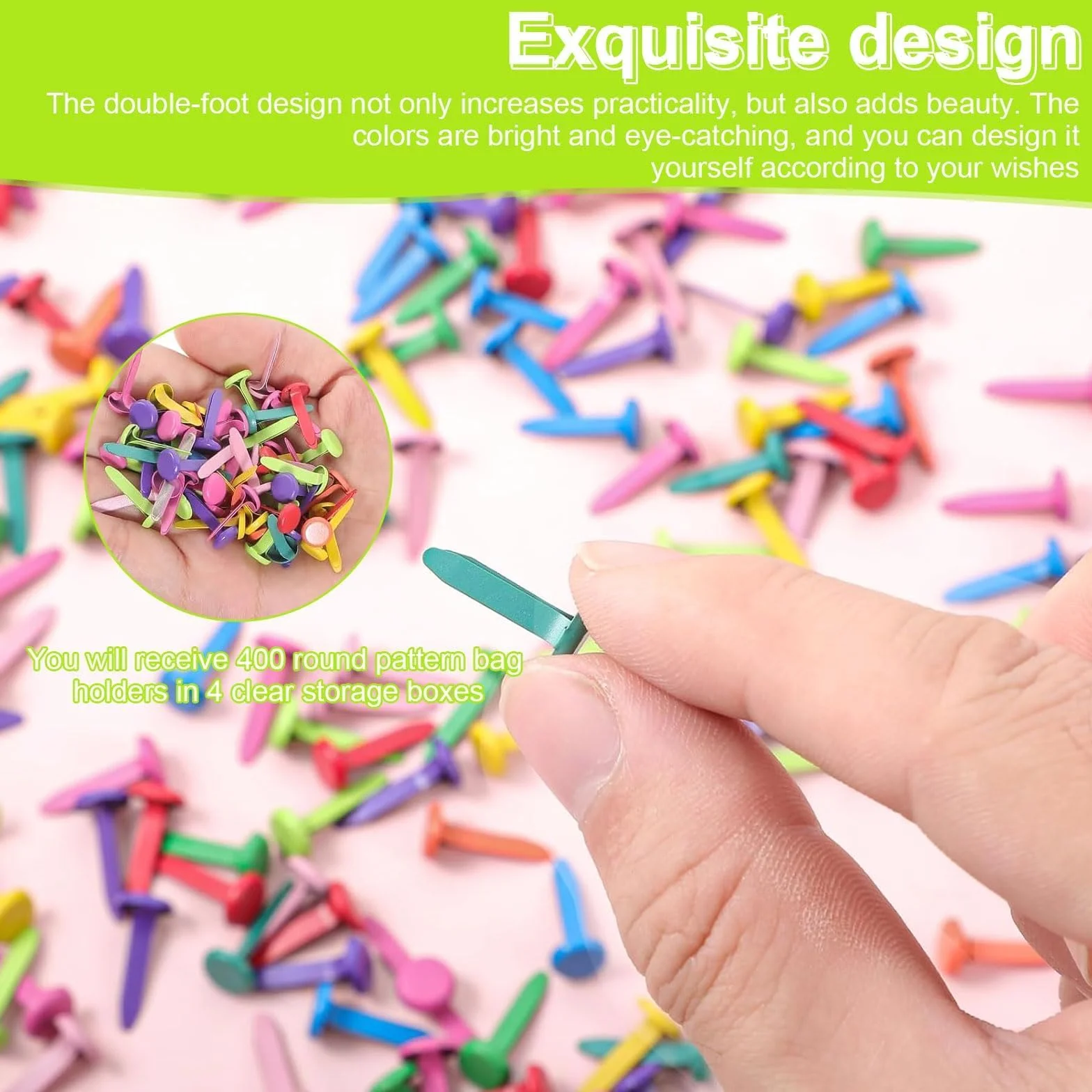 PARFCO Fermacampioni Piccoli, 400 Pezzi Puntine Chiodini Fermacampioni, Estremità Rotonde Colorate Fermacampioni Scrapbooking con Scatola Portaoggetti, Porta Album per Scrapbooking, Carta, Cartoline